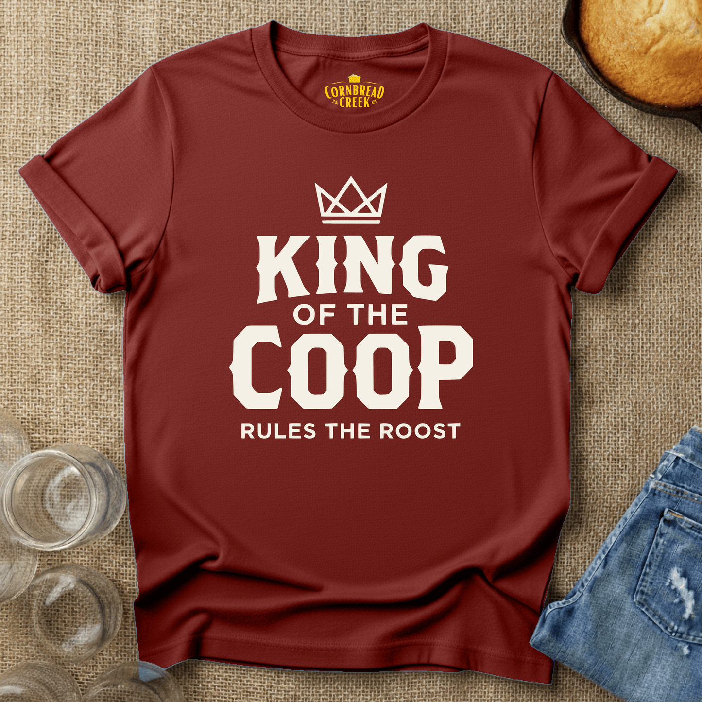 King of the Coop, Rules the Roost T-Shirt Chicken and Rural Homestead Graphic tee Cornbread Creek