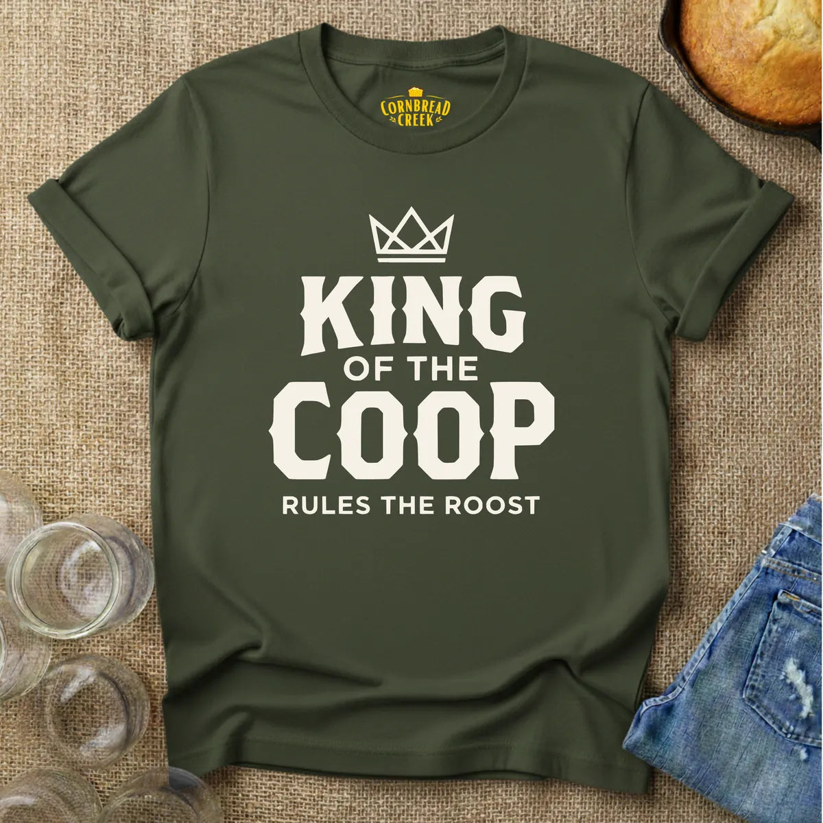 King of the Coop, Rules the Roost T-Shirt Chicken and Rural Homestead Graphic tee Cornbread Creek