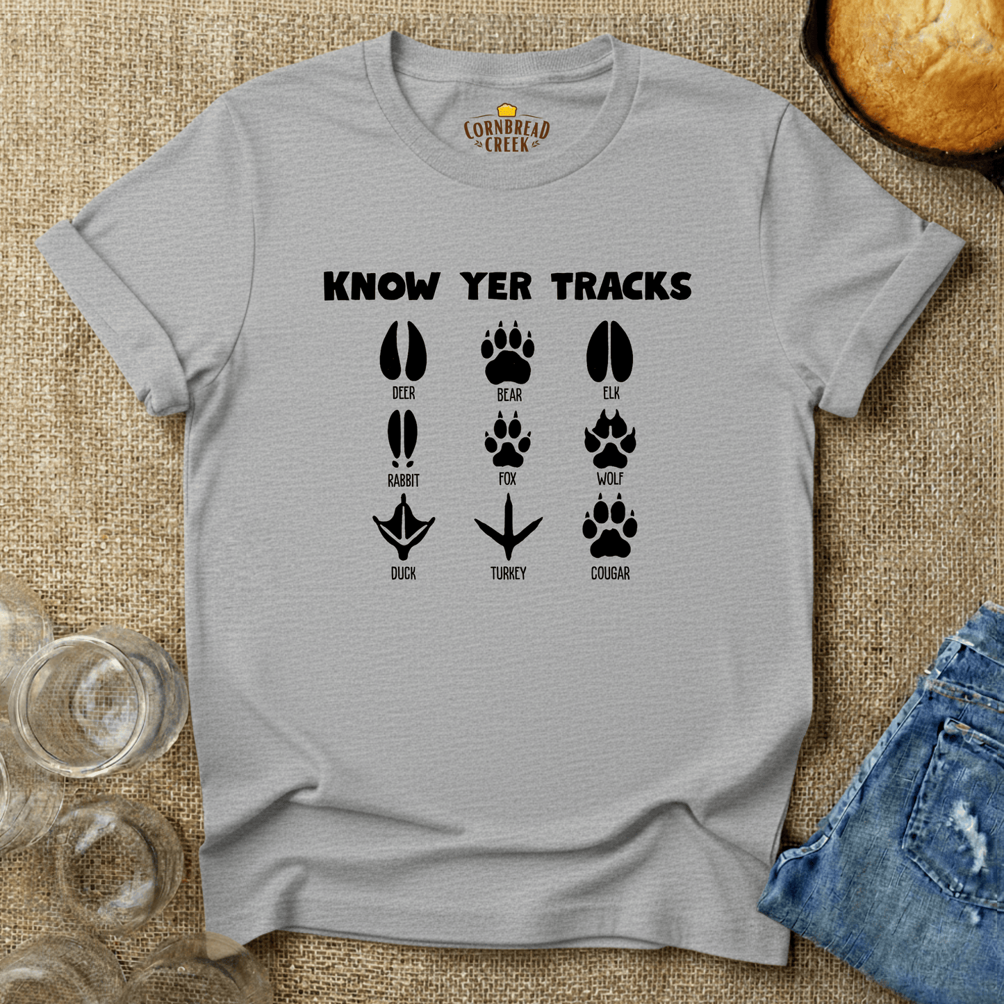 Know Yer Tracks T-Shirt Chicken and Rural Homestead Graphic tee Cornbread Creek
