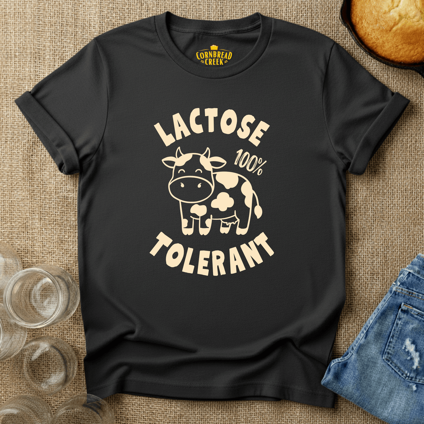 Lactose Tolerant T-Shirt Chicken and Rural Homestead Graphic tee Cornbread Creek