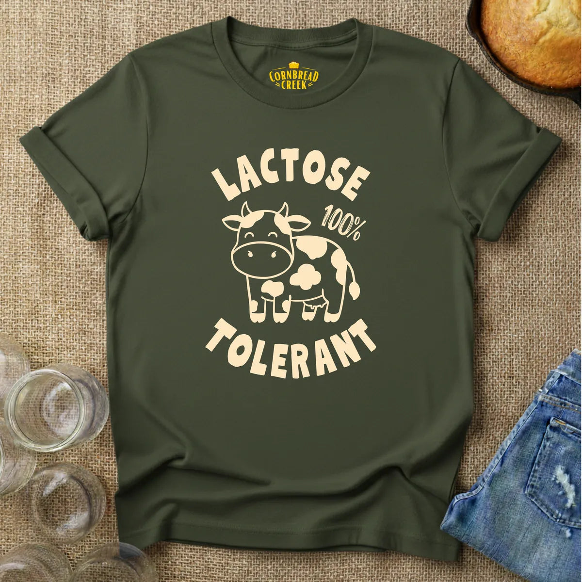 Lactose Tolerant T-Shirt Chicken and Rural Homestead Graphic tee Cornbread Creek