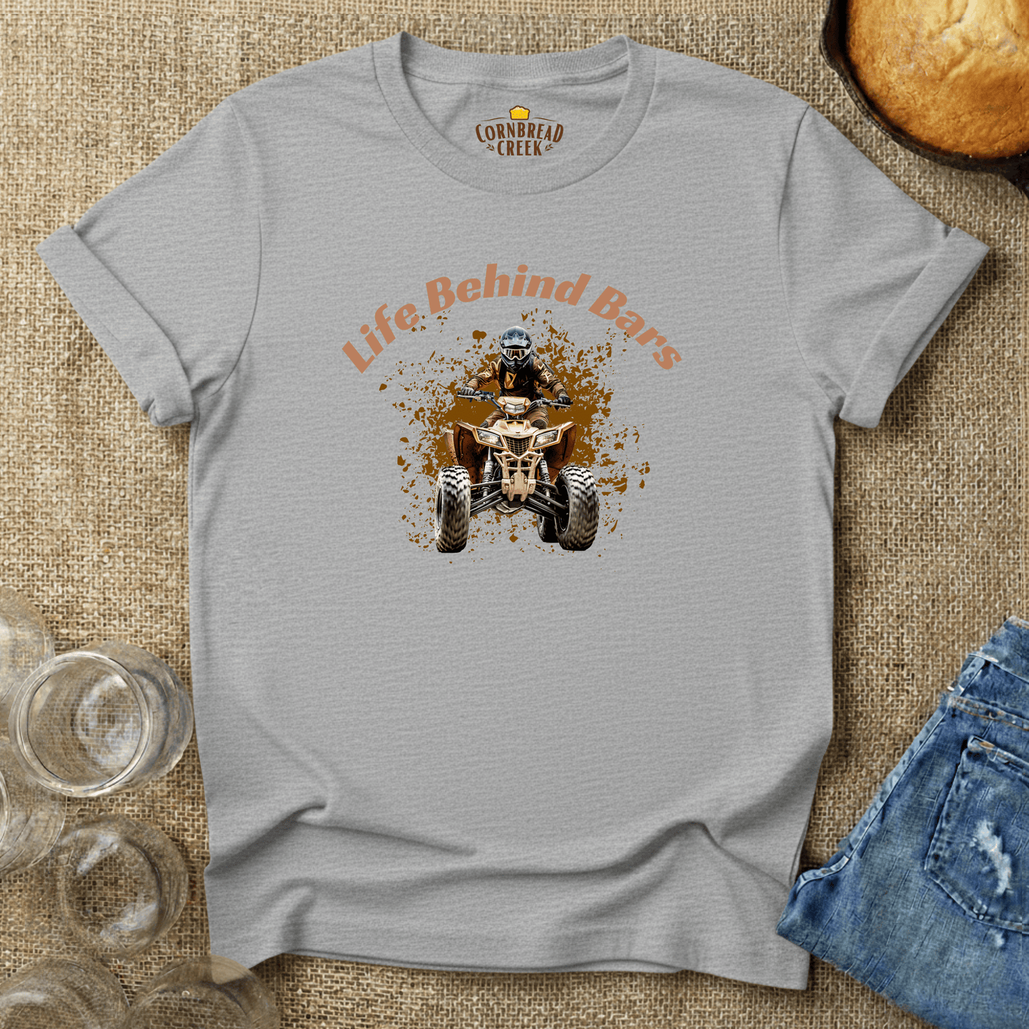 Life Behind Bars (ATV) T-Shirt Chicken and Rural Homestead Graphic tee Cornbread Creek