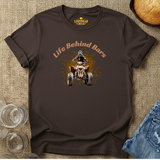 Life Behind Bars (ATV) T-Shirt Chicken and Rural Homestead Graphic tee Cornbread Creek