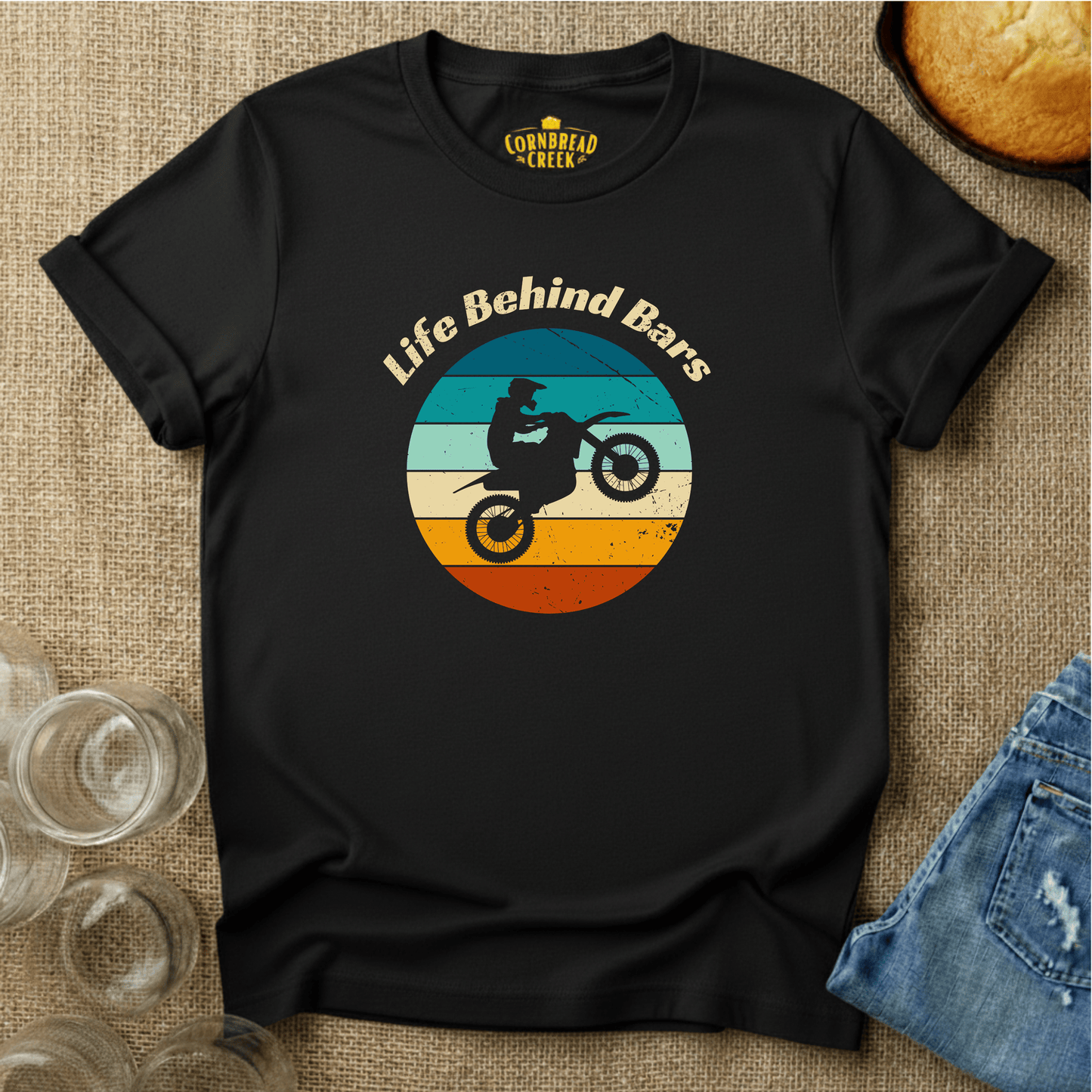 Life Behind Bars (Motorcycle) T-Shirt Chicken and Rural Homestead Graphic tee Cornbread Creek