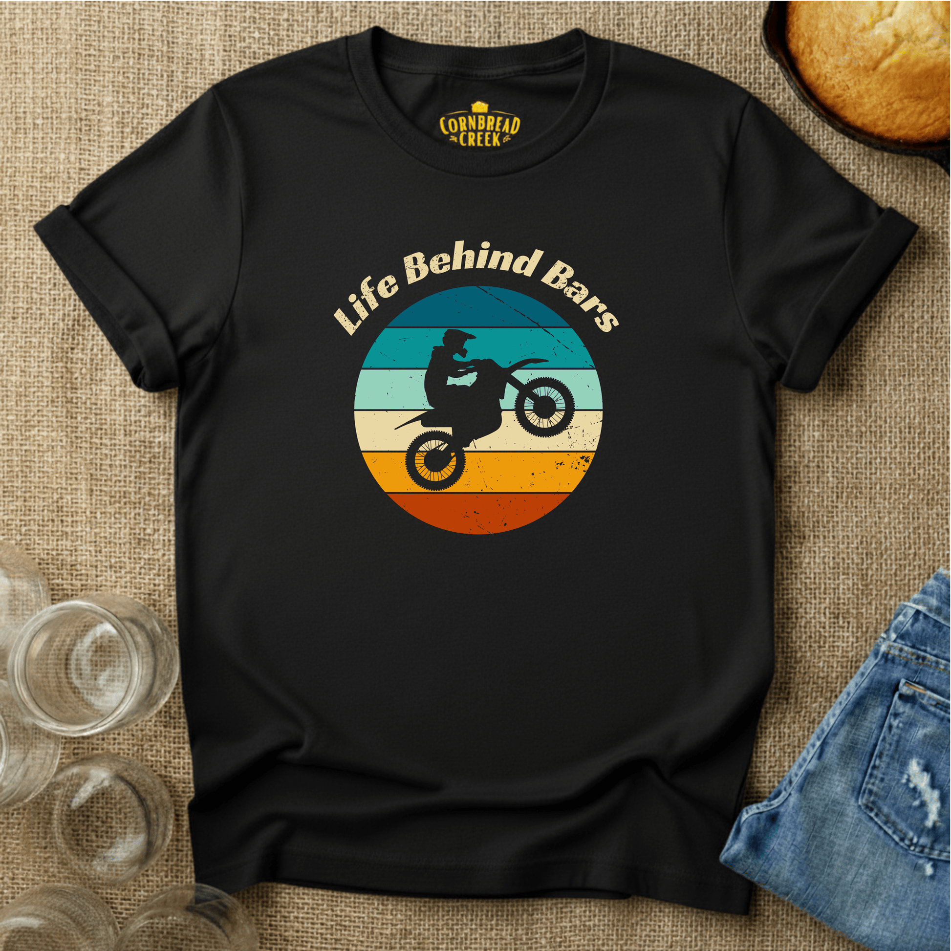 Life Behind Bars (Motorcycle) T-Shirt Chicken and Rural Homestead Graphic tee Cornbread Creek