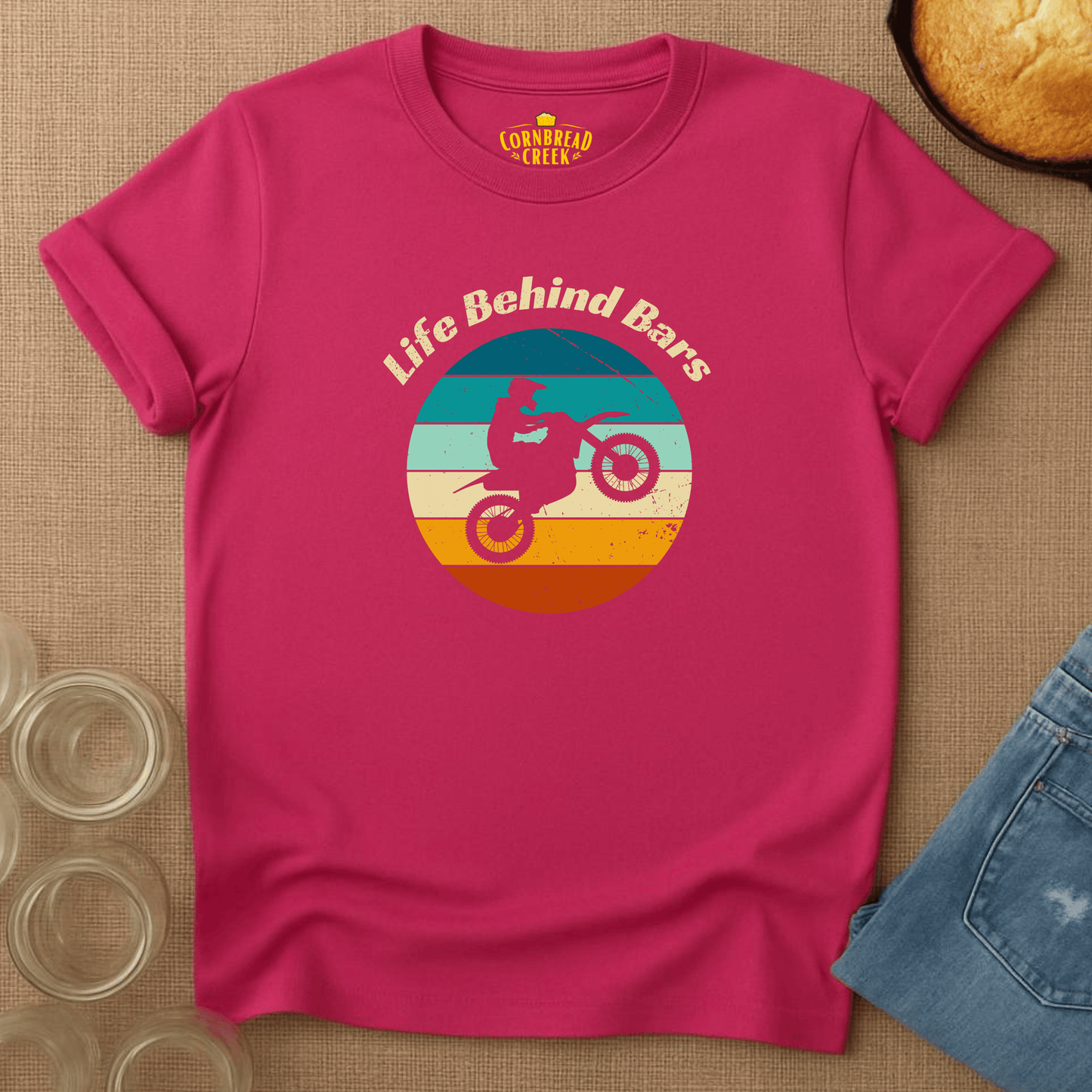 Life Behind Bars (Motorcycle) T-Shirt Chicken and Rural Homestead Graphic tee Cornbread Creek