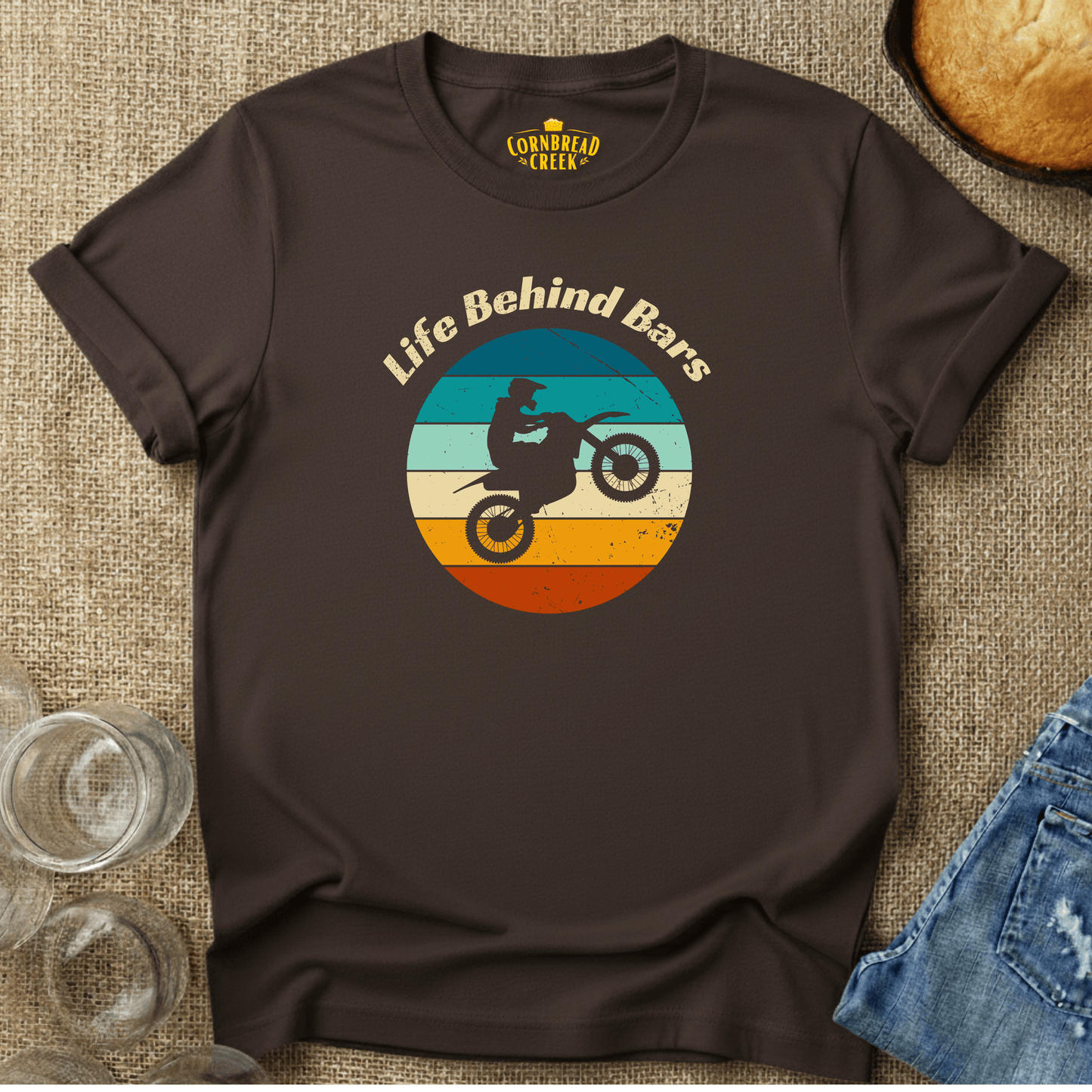 Life Behind Bars (Motorcycle) T-Shirt Chicken and Rural Homestead Graphic tee Cornbread Creek