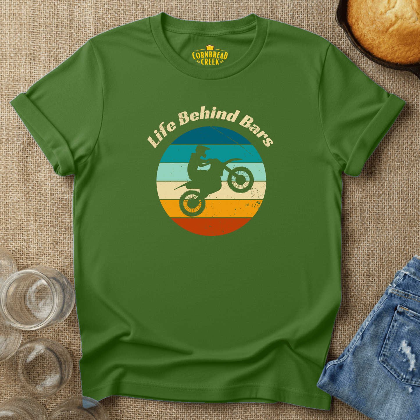 Life Behind Bars (Motorcycle) T-Shirt Chicken and Rural Homestead Graphic tee Cornbread Creek