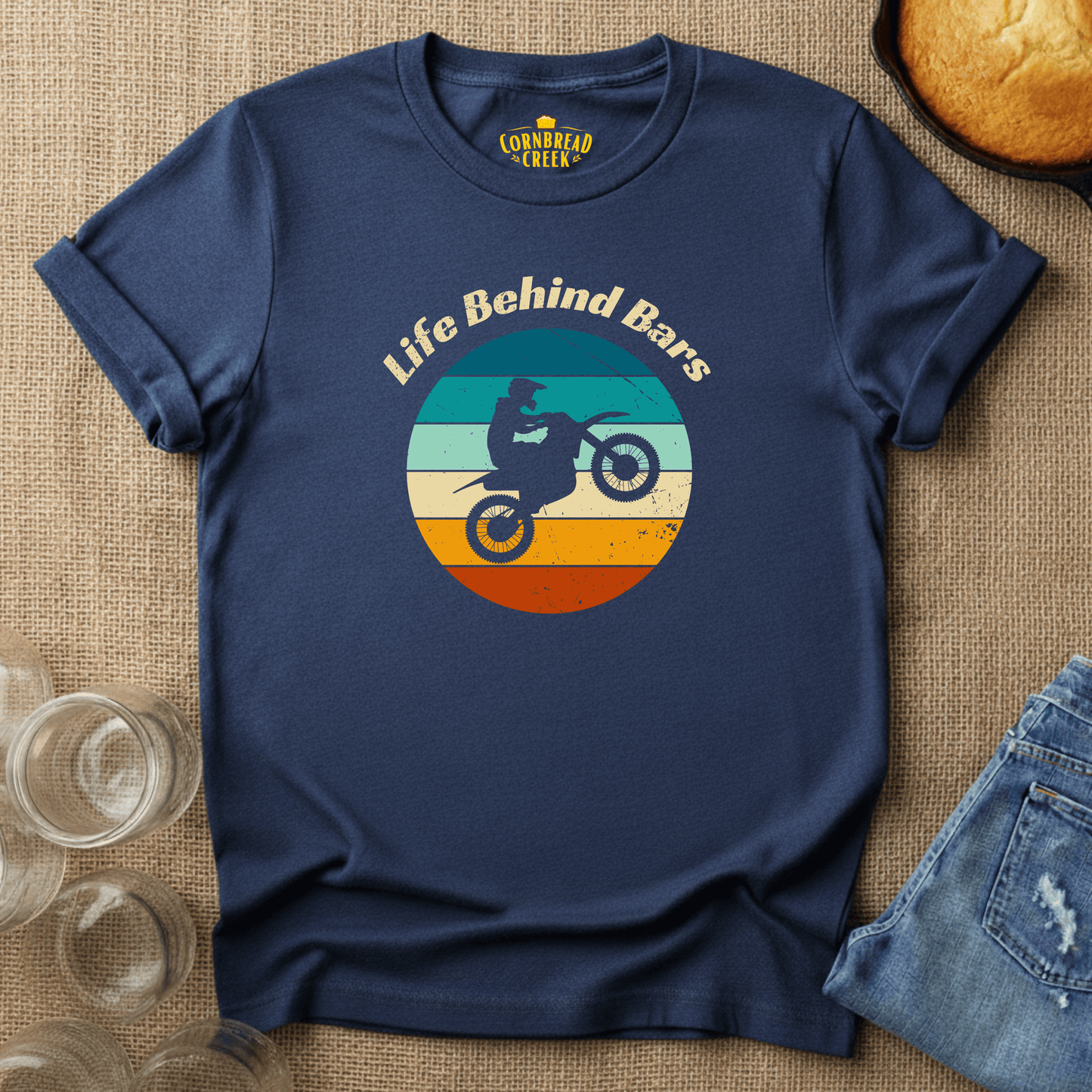 Life Behind Bars (Motorcycle) T-Shirt Chicken and Rural Homestead Graphic tee Cornbread Creek
