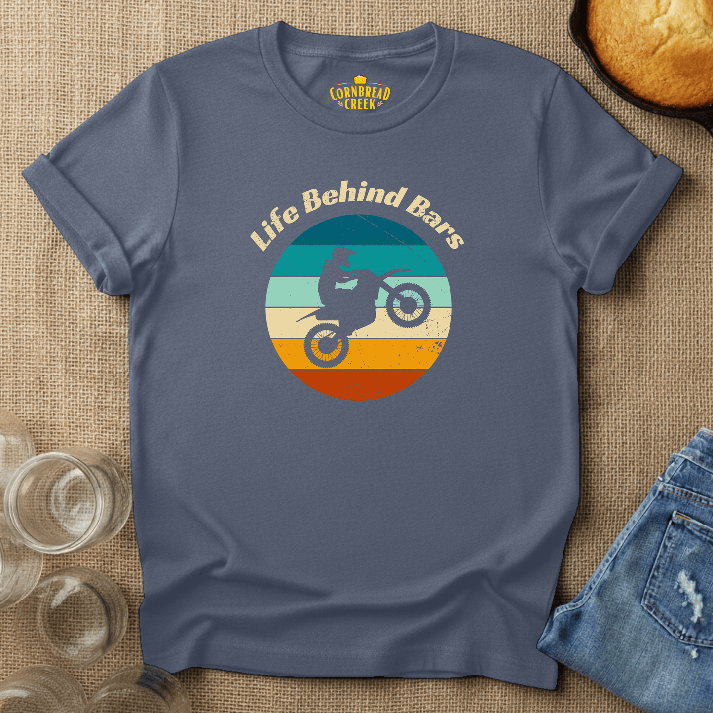 Life Behind Bars (Motorcycle) T-Shirt Chicken and Rural Homestead Graphic tee Cornbread Creek