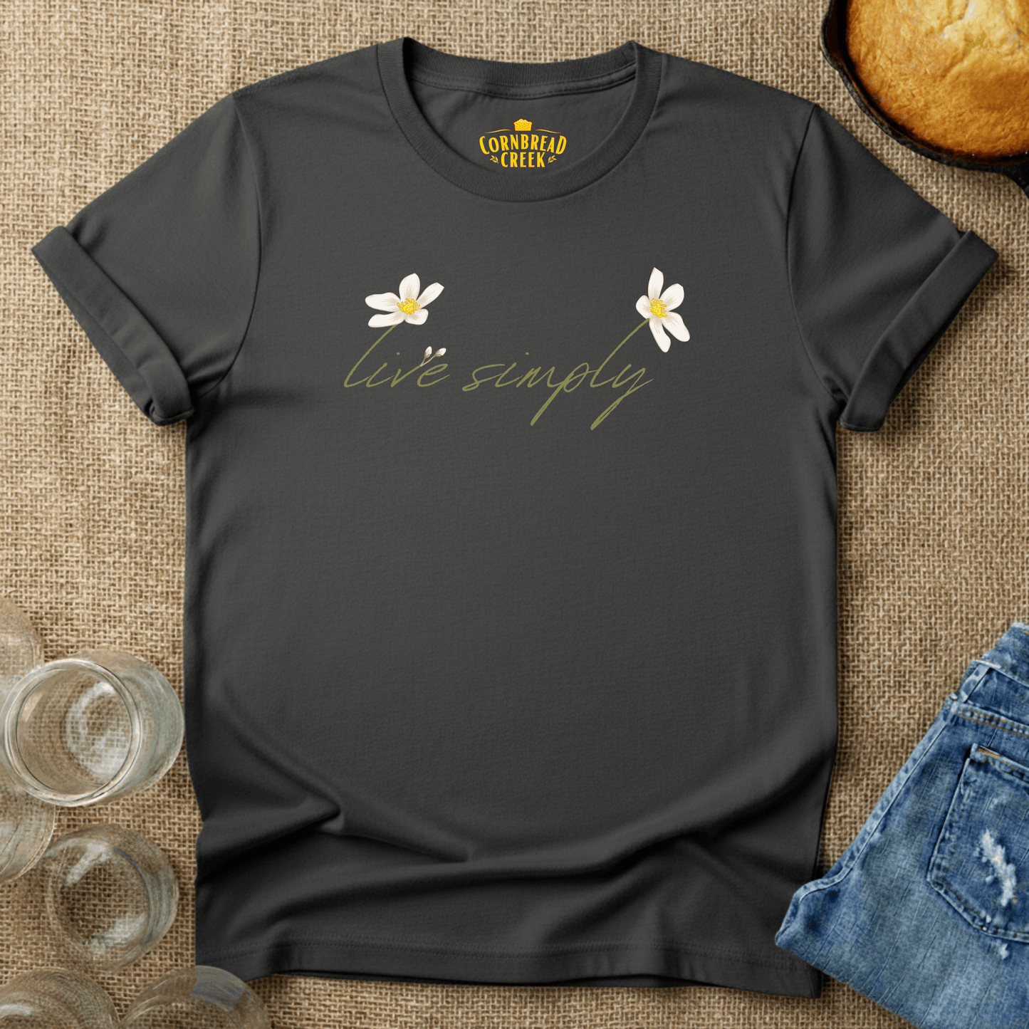 Live Simply T-Shirt Chicken and Rural Homestead Graphic tee Cornbread Creek