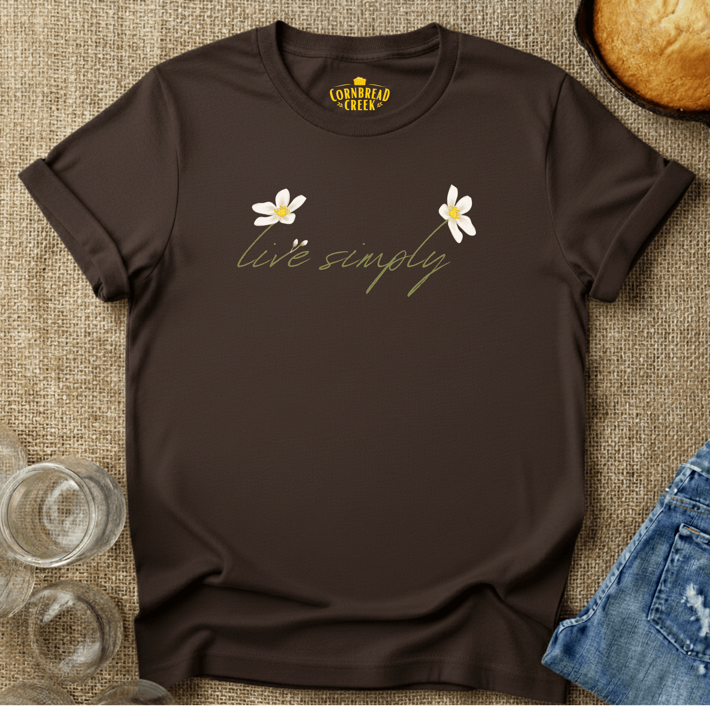 Live Simply T-Shirt Chicken and Rural Homestead Graphic tee Cornbread Creek