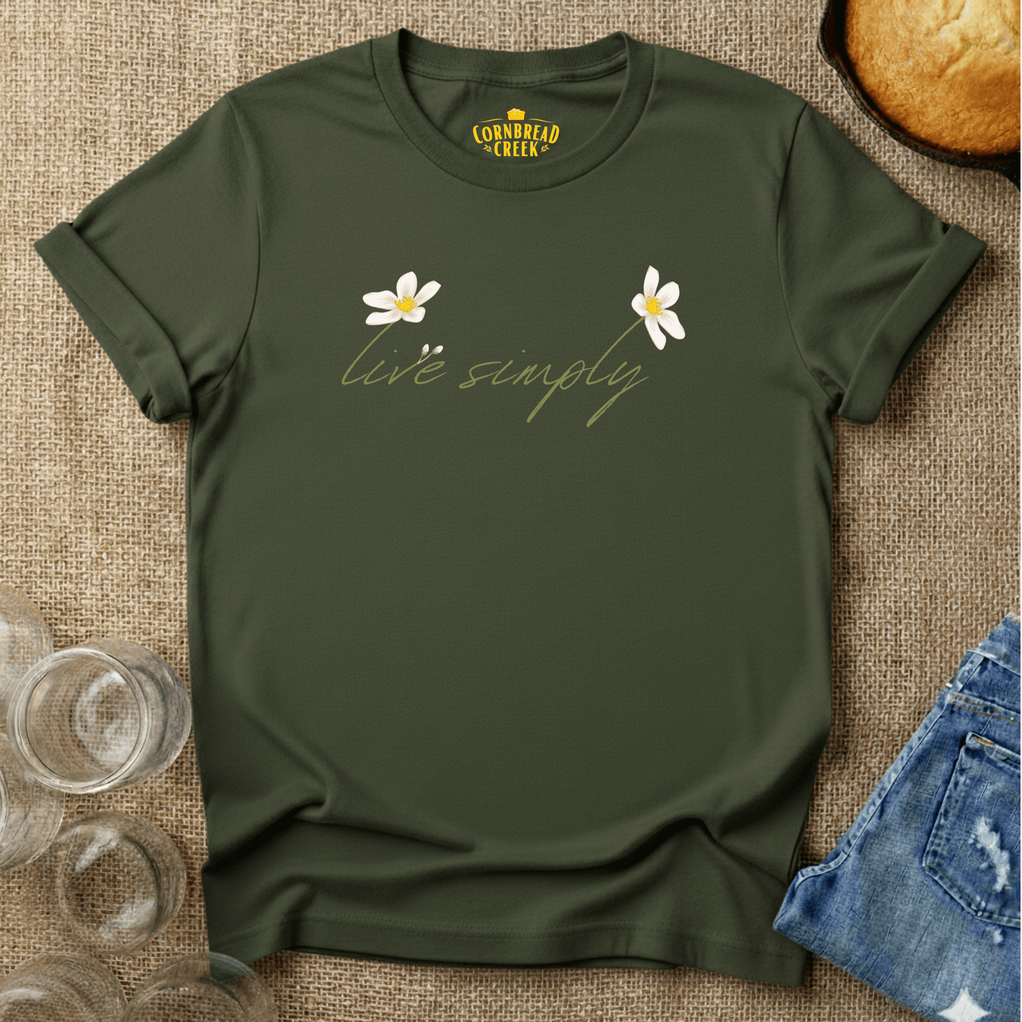 Live Simply T-Shirt Chicken and Rural Homestead Graphic tee Cornbread Creek