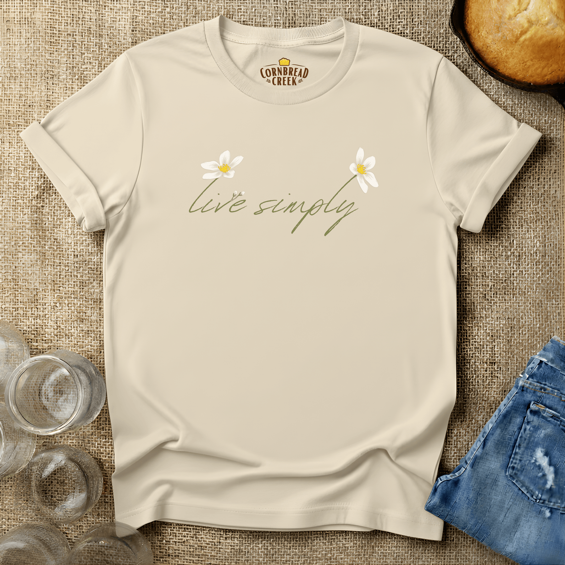 Live Simply T-Shirt Chicken and Rural Homestead Graphic tee Cornbread Creek