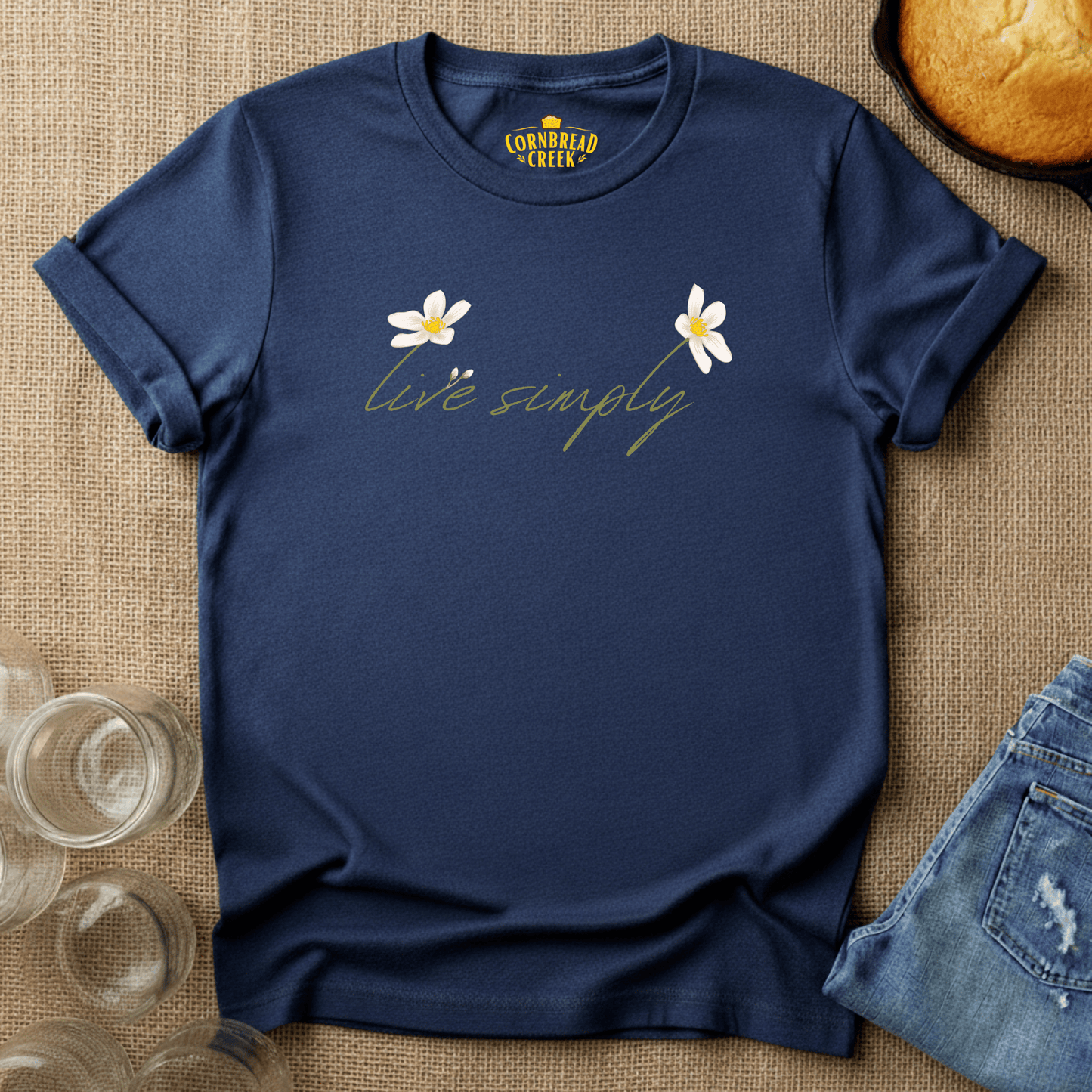 Live Simply T-Shirt Chicken and Rural Homestead Graphic tee Cornbread Creek