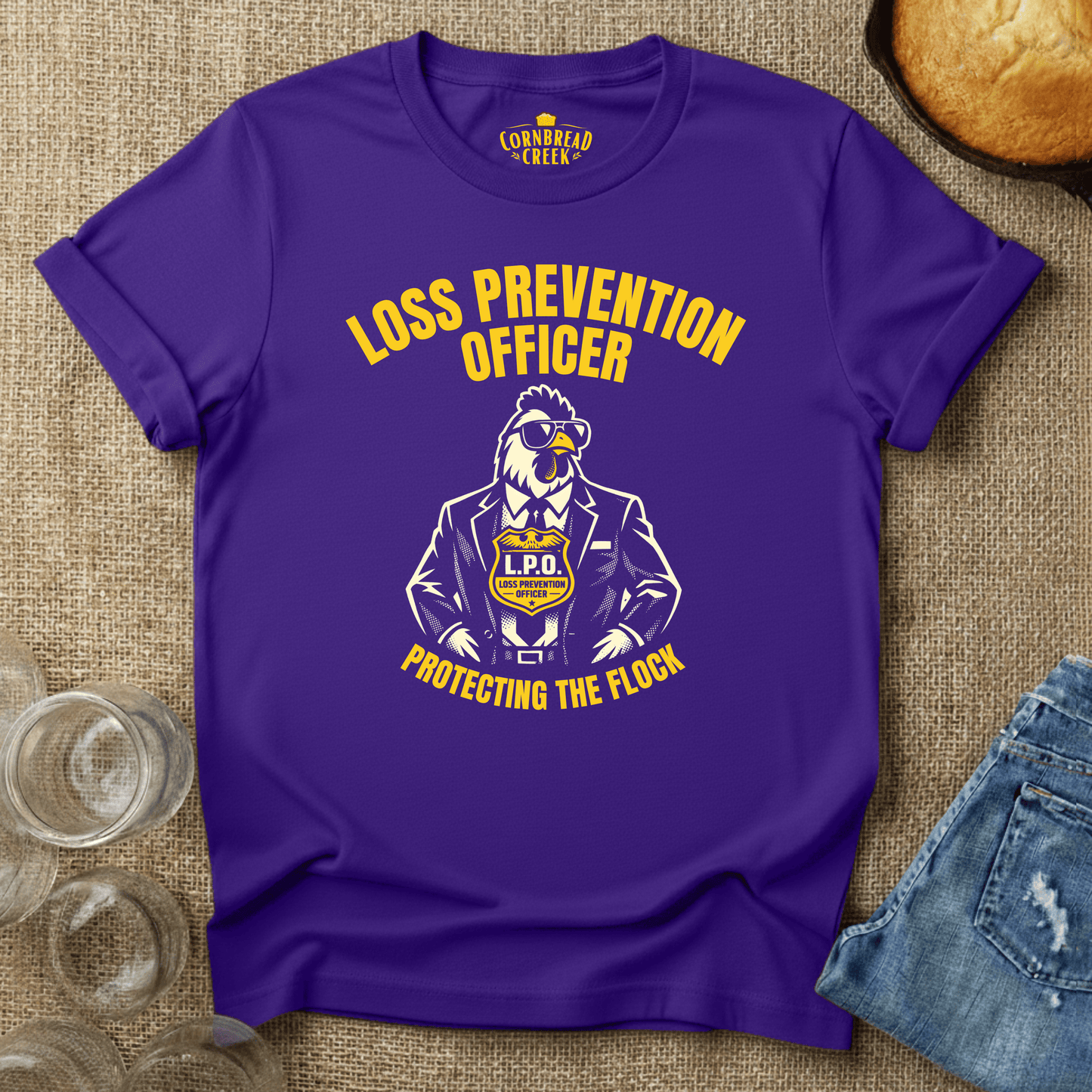 Loss Prevention Officer, Protecting the Flock T-Shirt Chicken and Rural Homestead Graphic tee Cornbread Creek