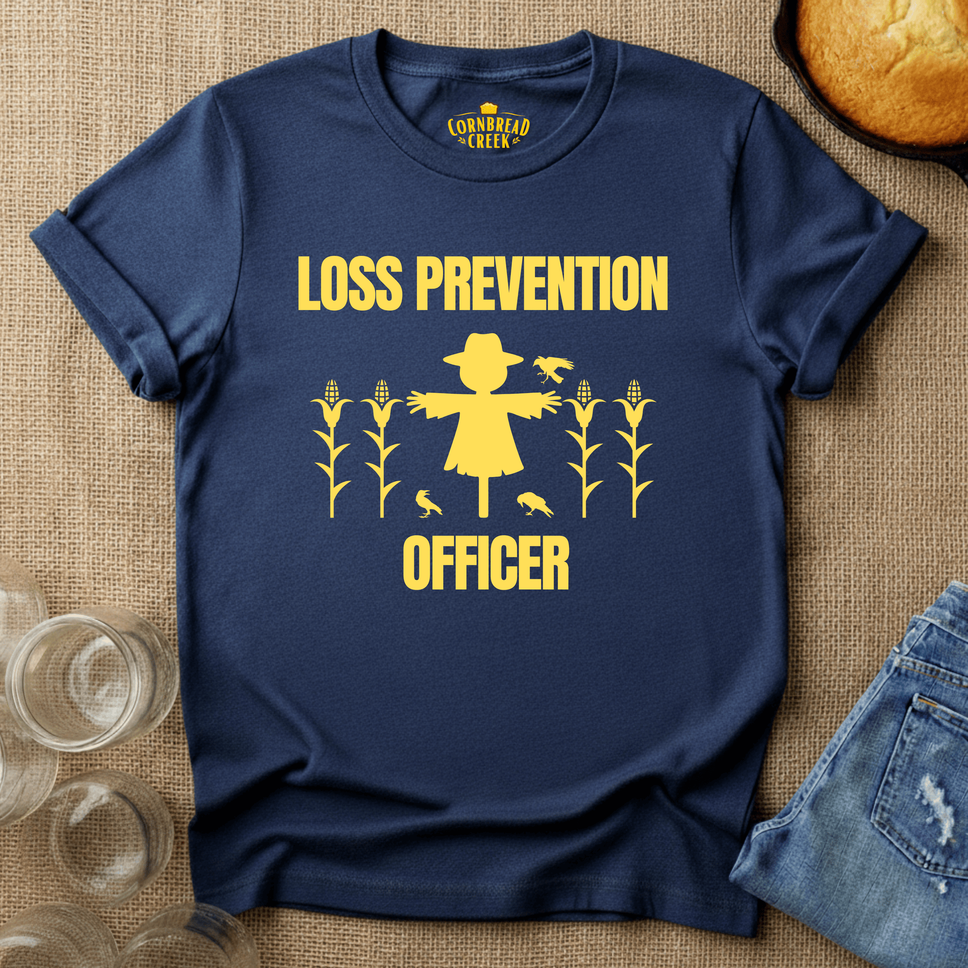 Loss Prevention Officer (Scarecrow) T-Shirt Chicken and Rural Homestead Graphic tee Cornbread Creek