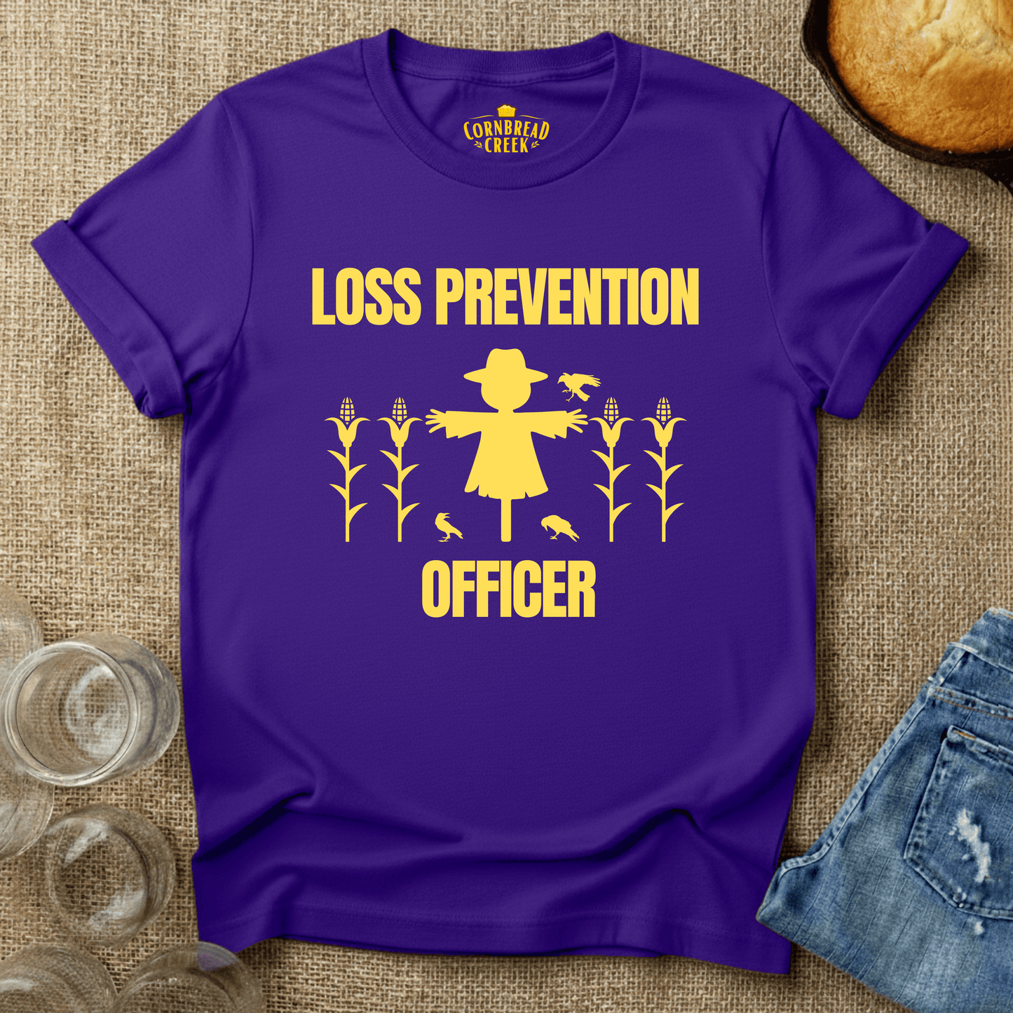 Loss Prevention Officer (Scarecrow) T-Shirt Chicken and Rural Homestead Graphic tee Cornbread Creek