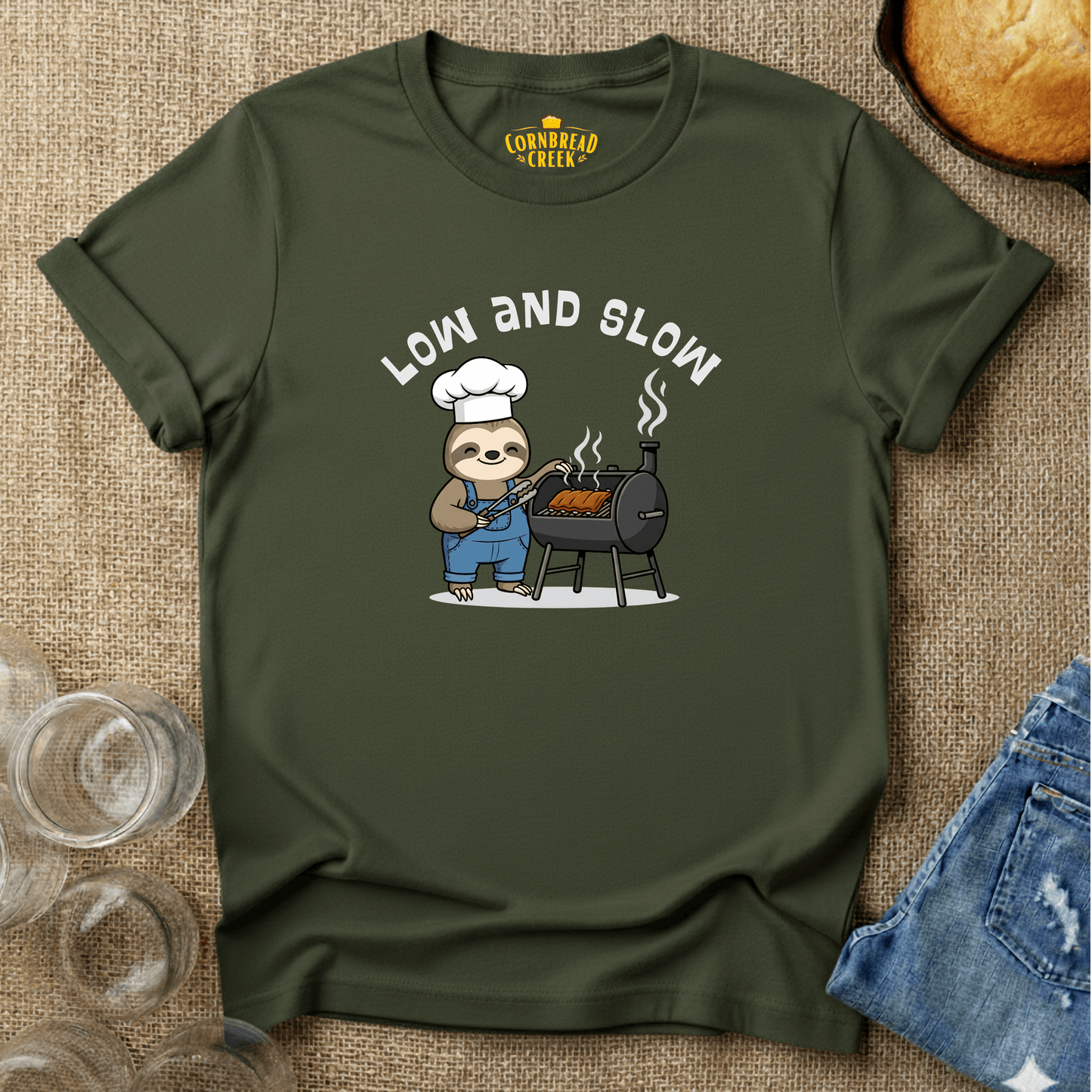 Low And Slow T-Shirt Chicken and Rural Homestead Graphic tee Cornbread Creek