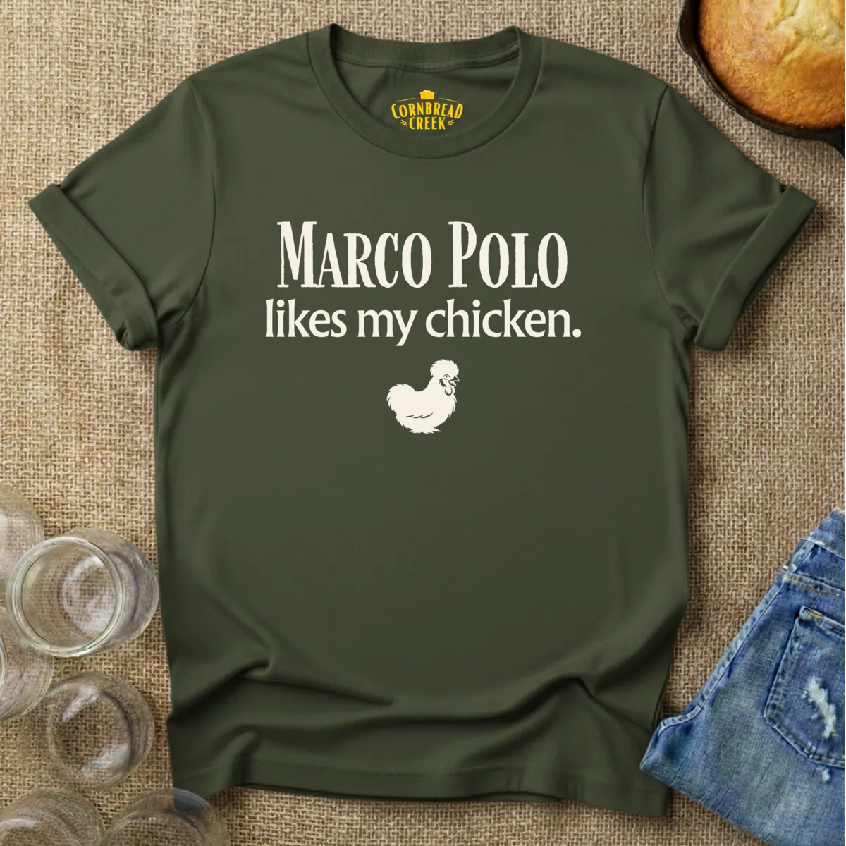 Marco Polo likes my [Silkie] Chicken T-Shirt Chicken and Rural Homestead Graphic tee Cornbread Creek