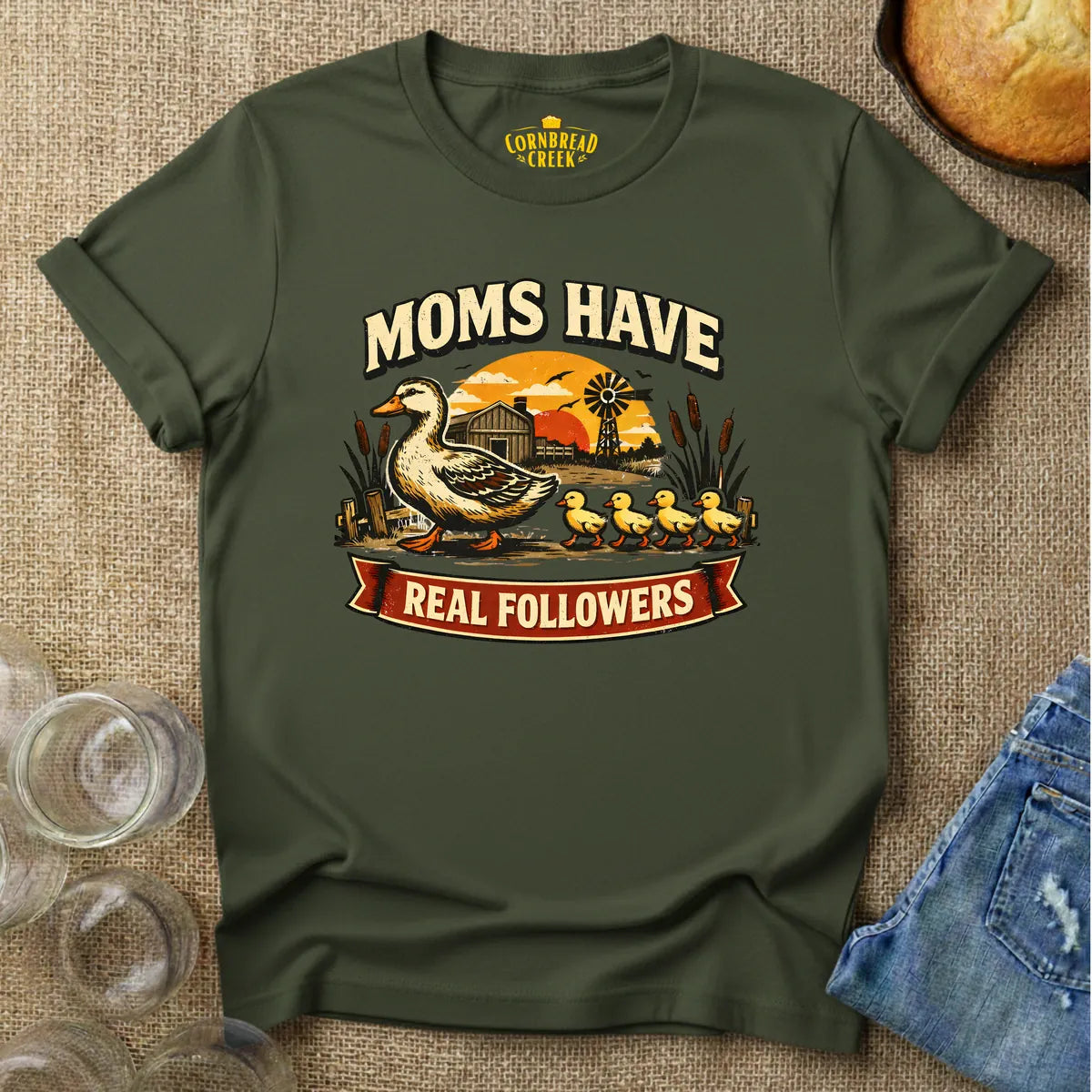 Moms Have Real Followers T-Shirt Chicken and Rural Homestead Graphic tee Cornbread Creek