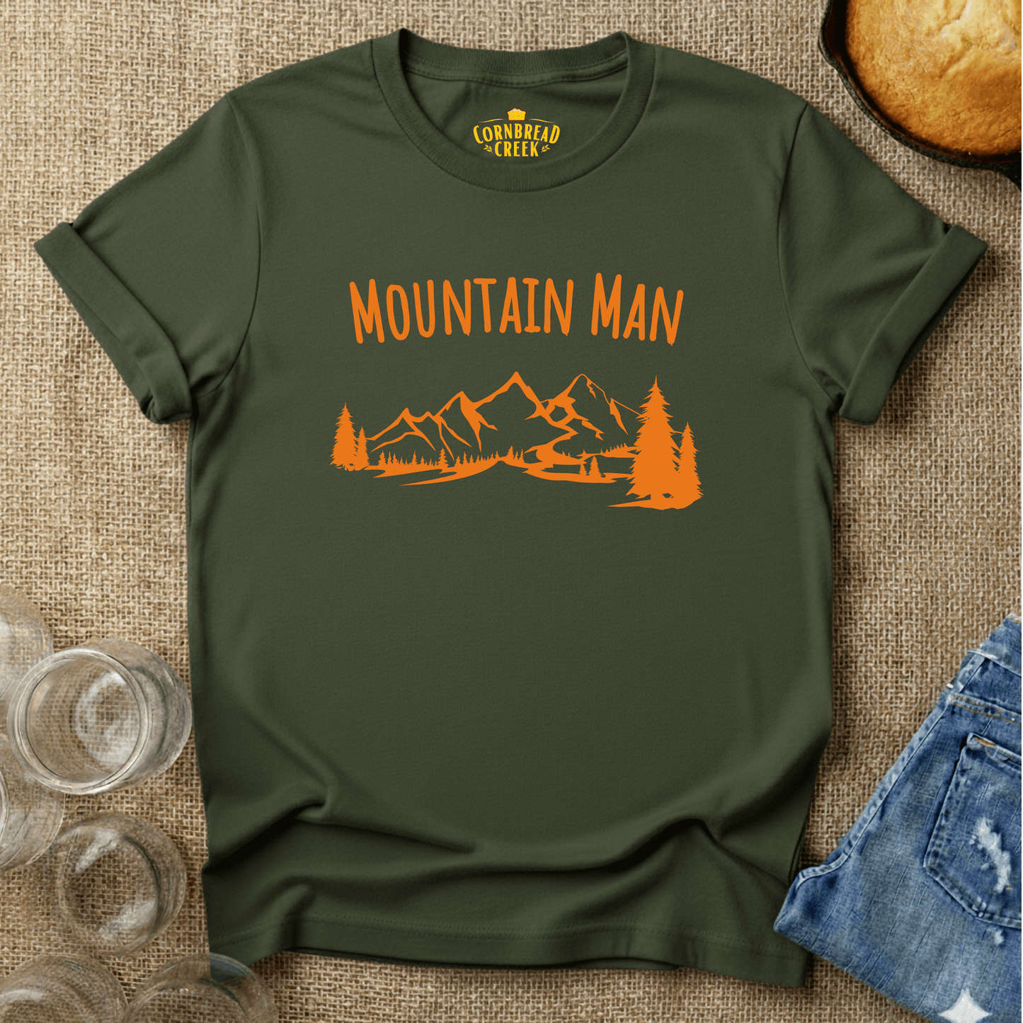Mountain Man T-Shirt Chicken and Rural Homestead Graphic tee Cornbread Creek