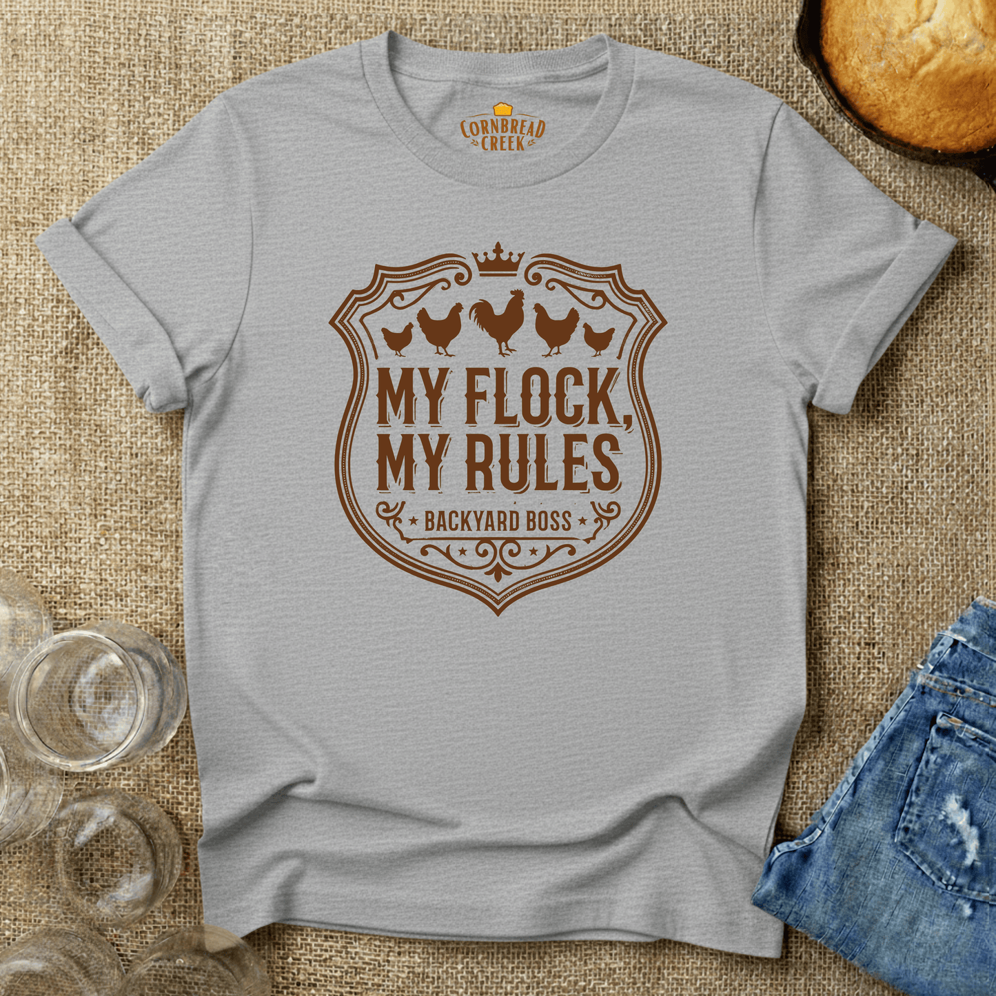 My Flock, My Rules T-Shirt Chicken and Rural Homestead Graphic tee Cornbread Creek
