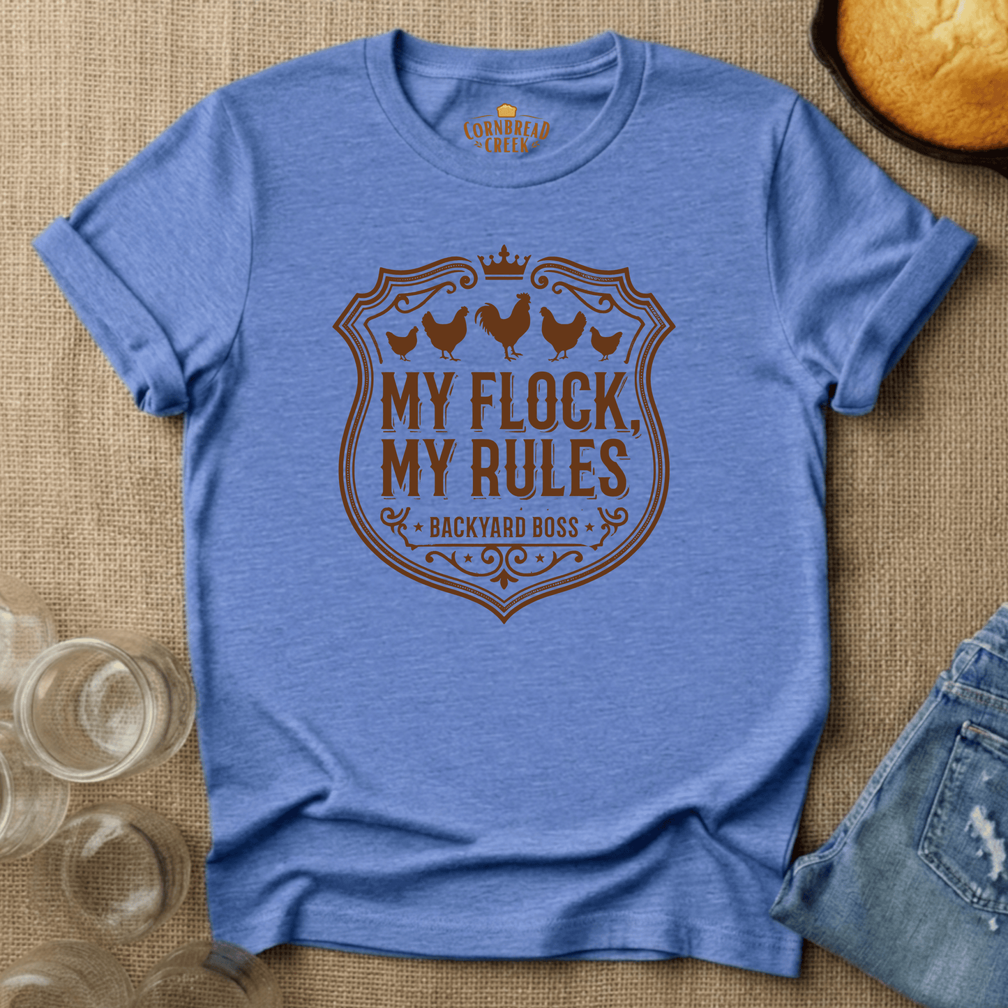 My Flock, My Rules T-Shirt Chicken and Rural Homestead Graphic tee Cornbread Creek