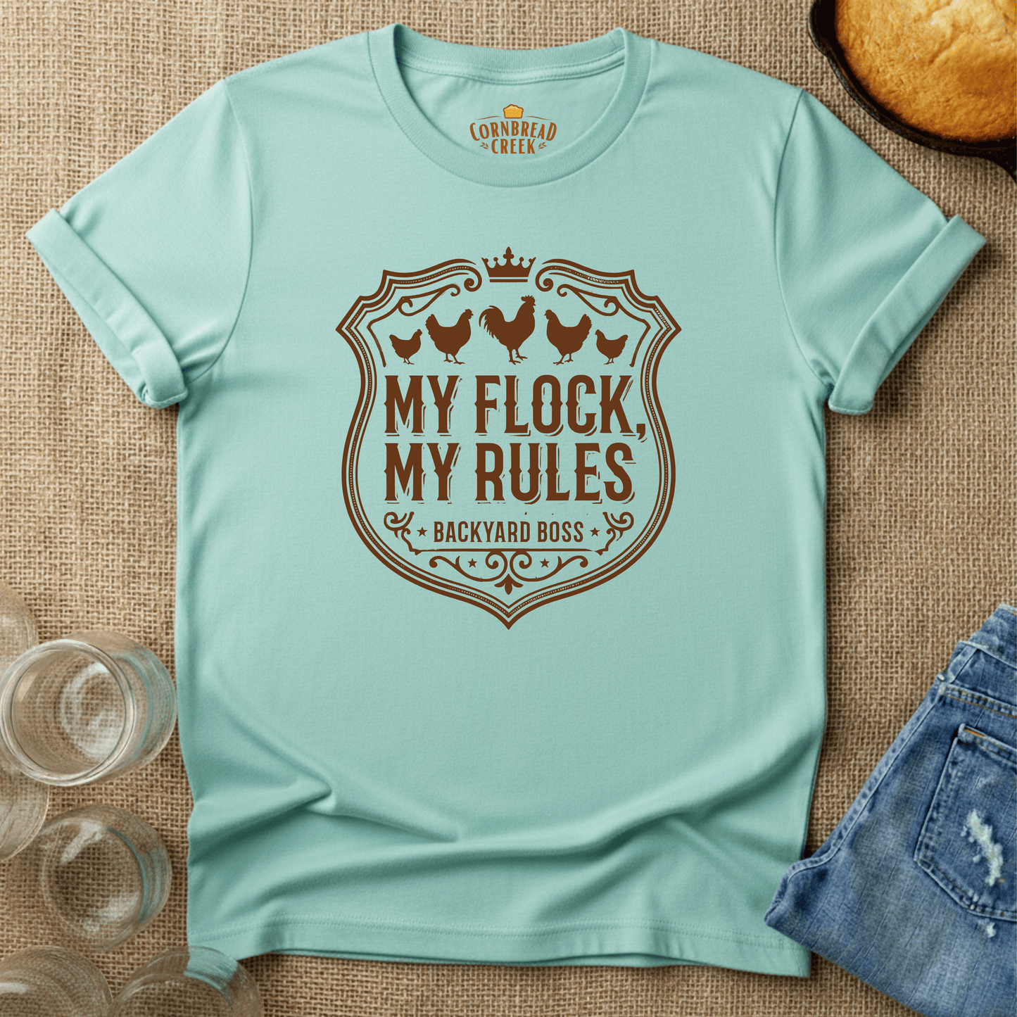 My Flock, My Rules T-Shirt Chicken and Rural Homestead Graphic tee Cornbread Creek