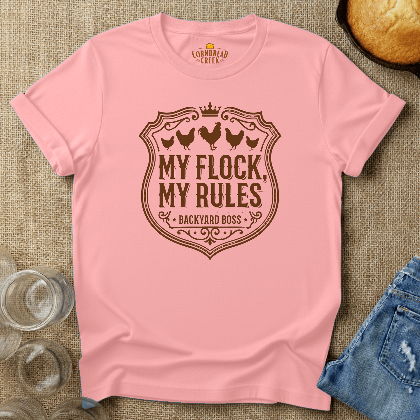My Flock, My Rules T-Shirt Chicken and Rural Homestead Graphic tee Cornbread Creek