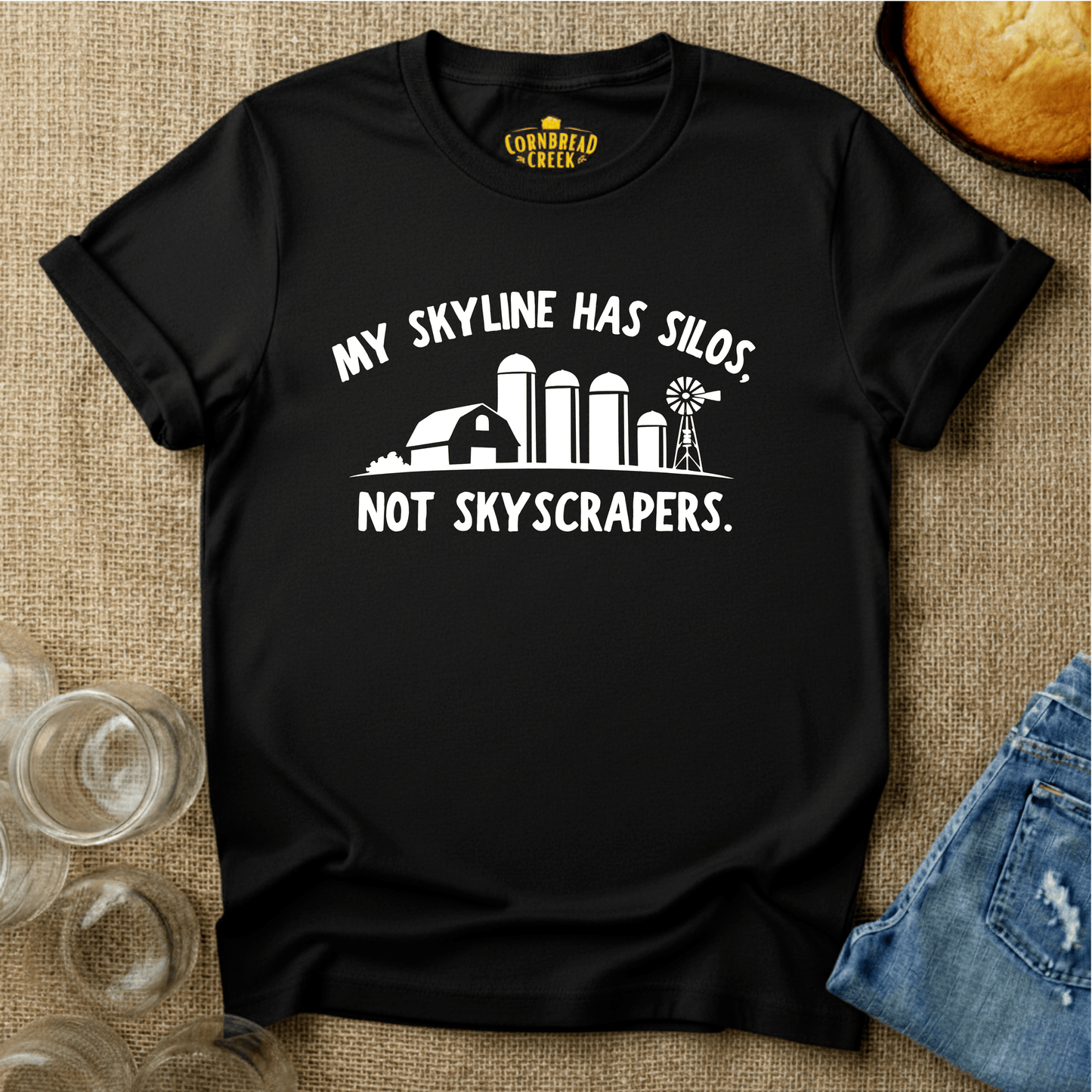 My Skyline Has Silos, Not Skyscrapers T-Shirt Chicken and Rural Homestead Graphic tee Printify