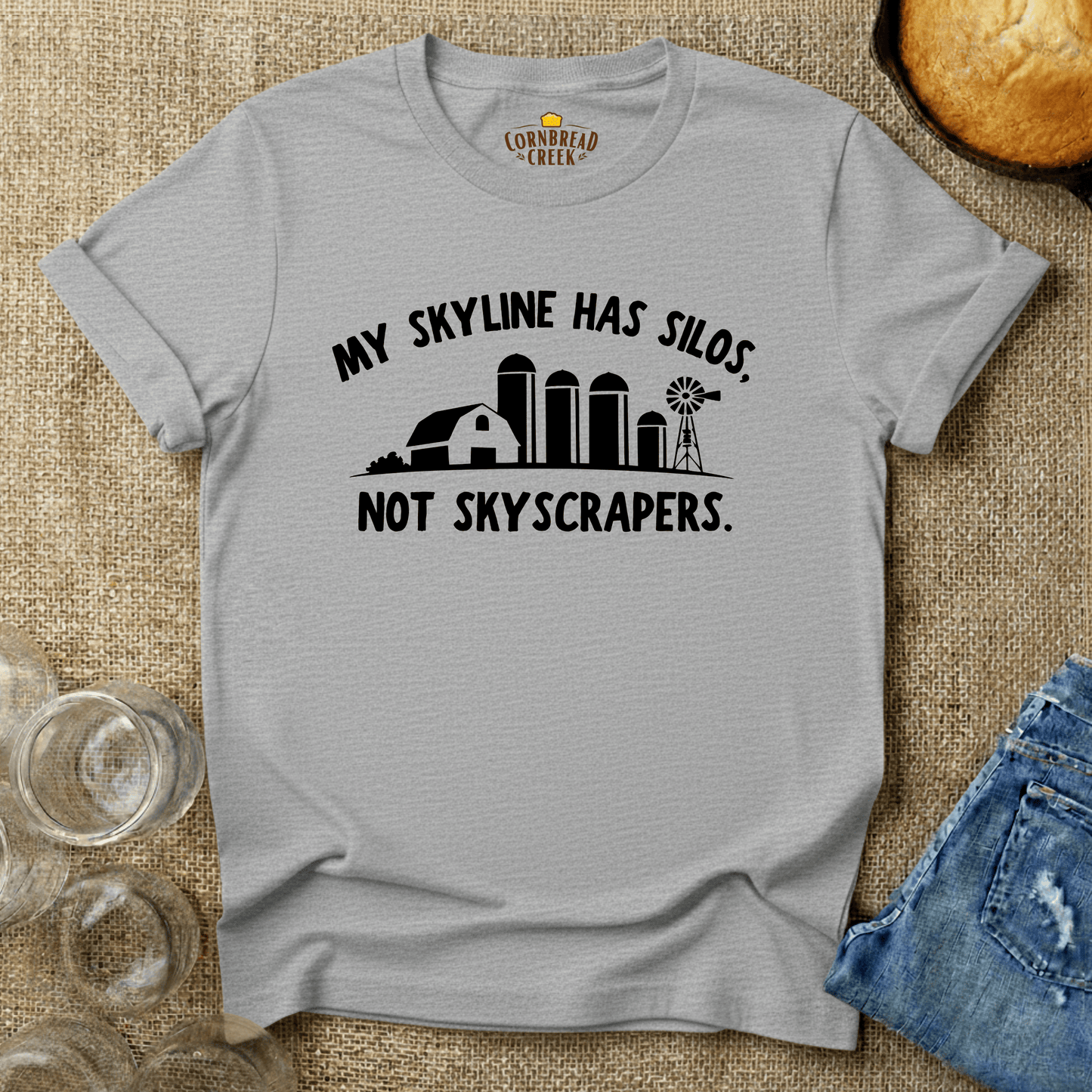 My Skyline Has Silos, Not Skyscrapers T-Shirt Chicken and Rural Homestead Graphic tee Printify