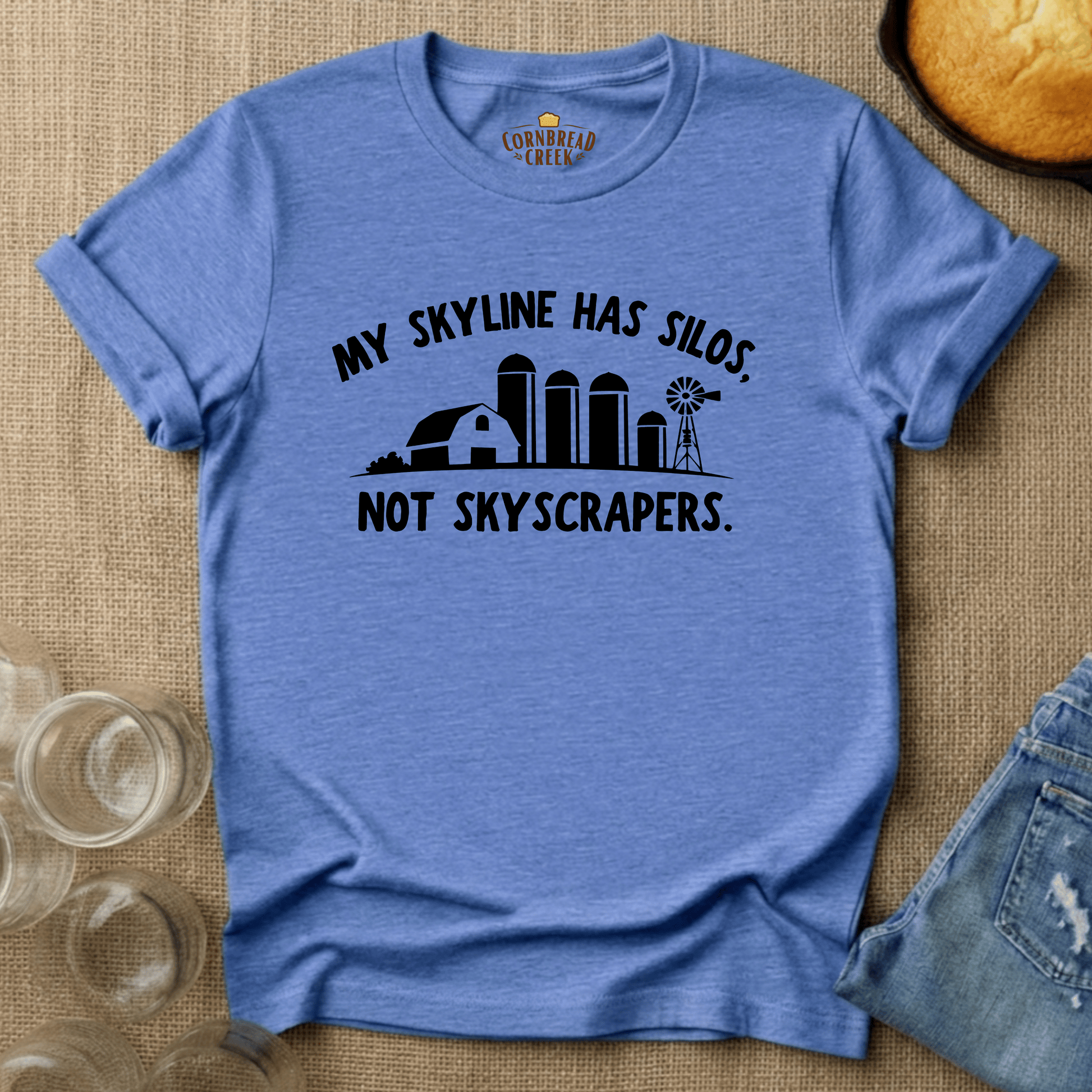 My Skyline Has Silos, Not Skyscrapers T-Shirt Chicken and Rural Homestead Graphic tee Printify