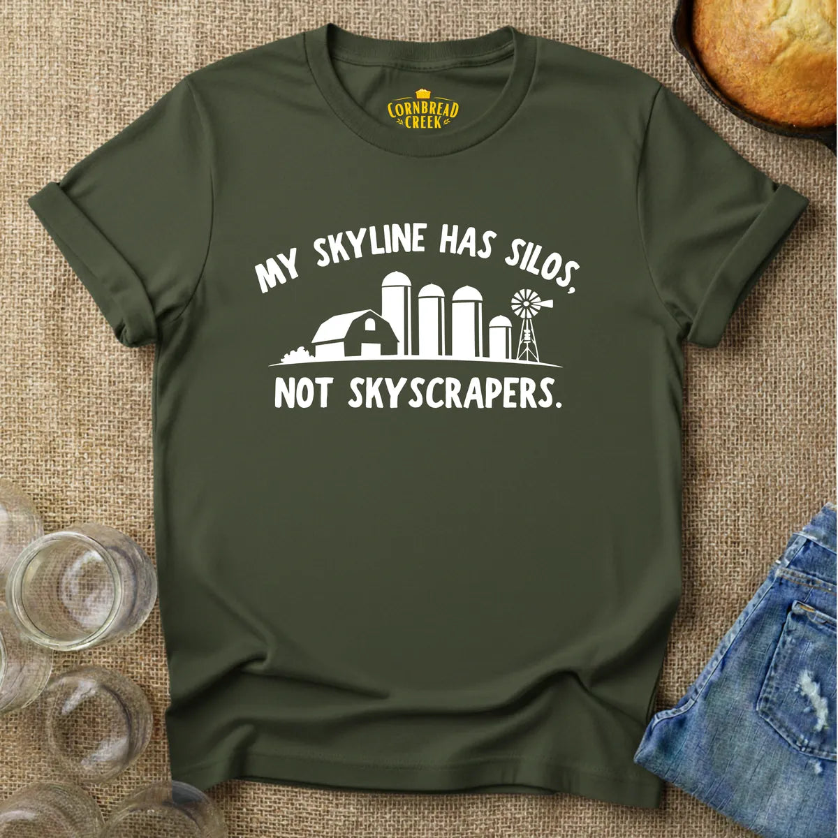 My Skyline Has Silos, Not Skyscrapers T-Shirt Chicken and Rural Homestead Graphic tee Printify