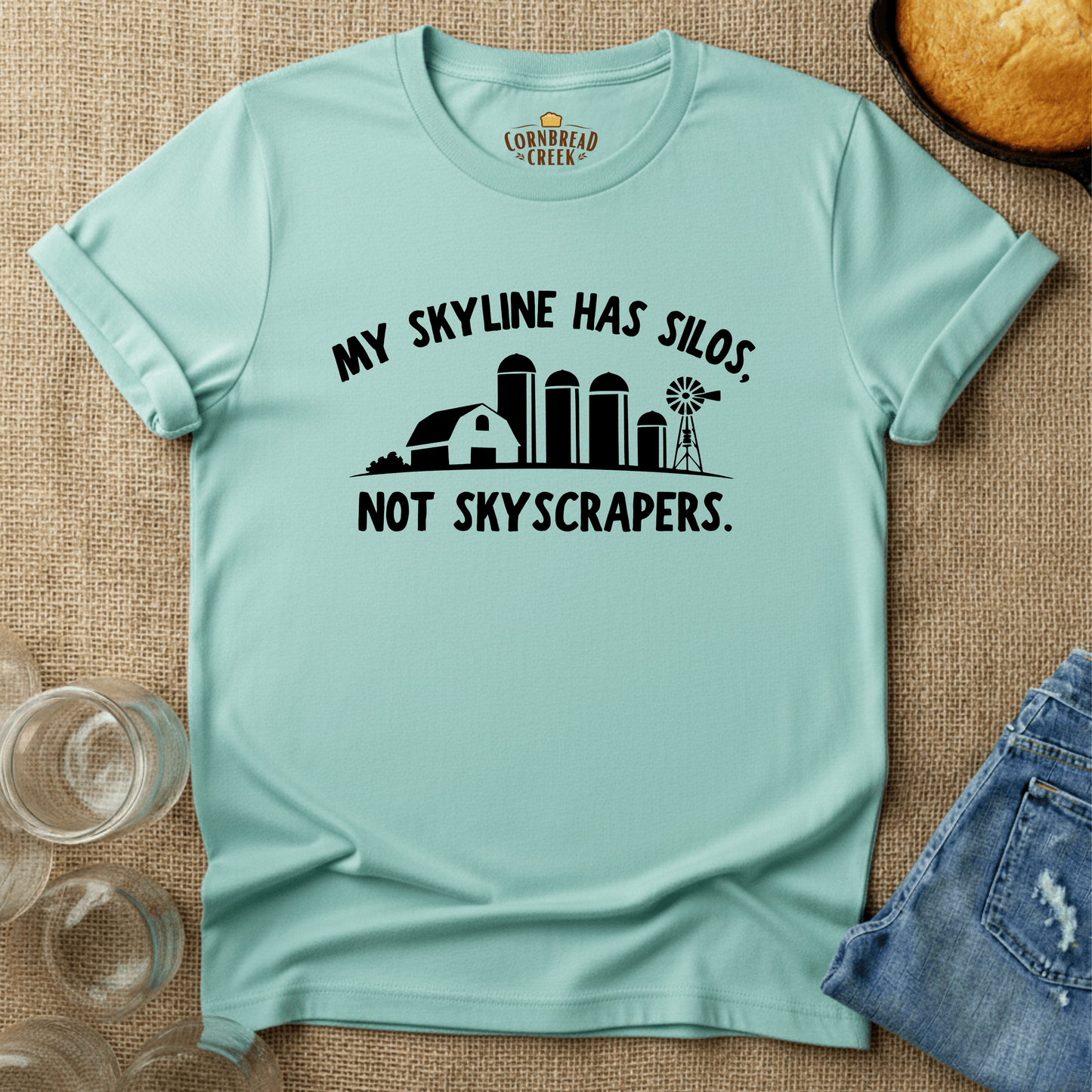 My Skyline Has Silos, Not Skyscrapers T-Shirt Chicken and Rural Homestead Graphic tee Printify