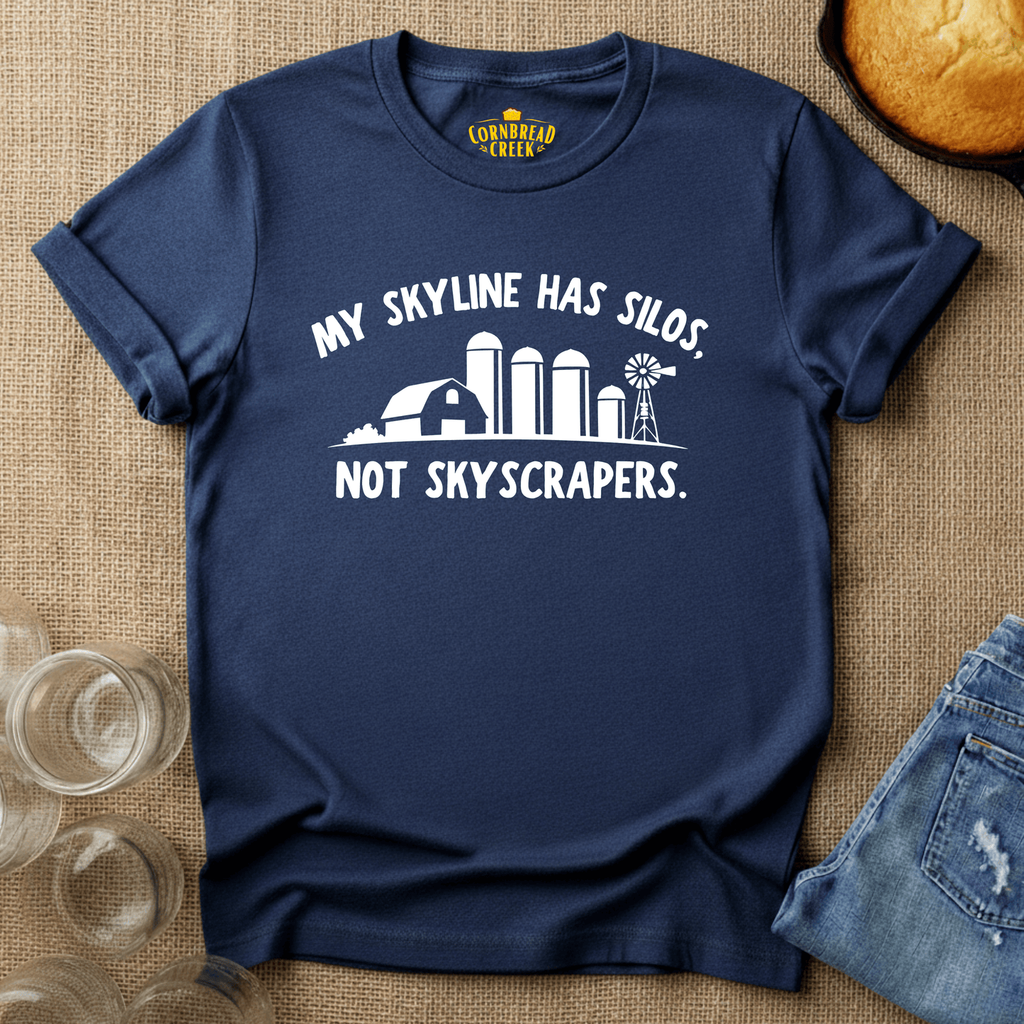 My Skyline Has Silos, Not Skyscrapers T-Shirt Chicken and Rural Homestead Graphic tee Printify