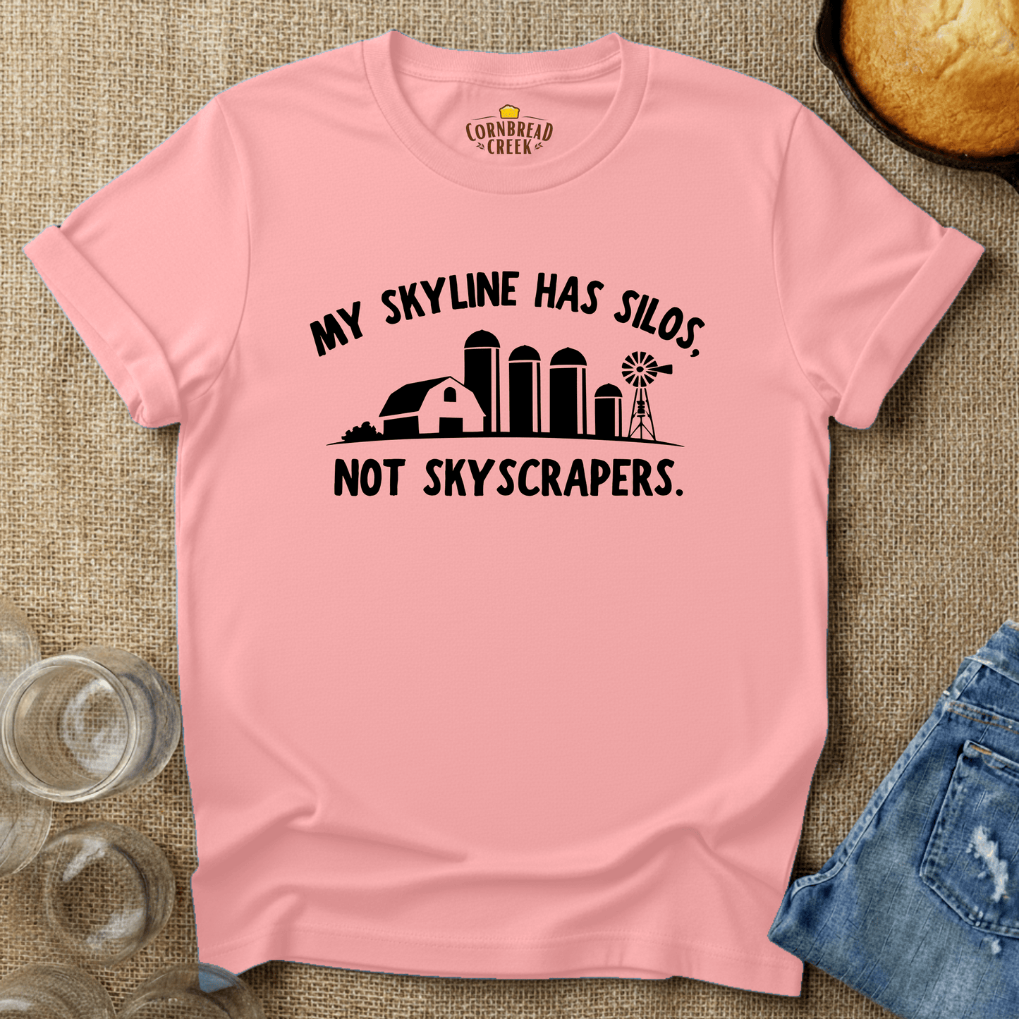 My Skyline Has Silos, Not Skyscrapers T-Shirt Chicken and Rural Homestead Graphic tee Printify