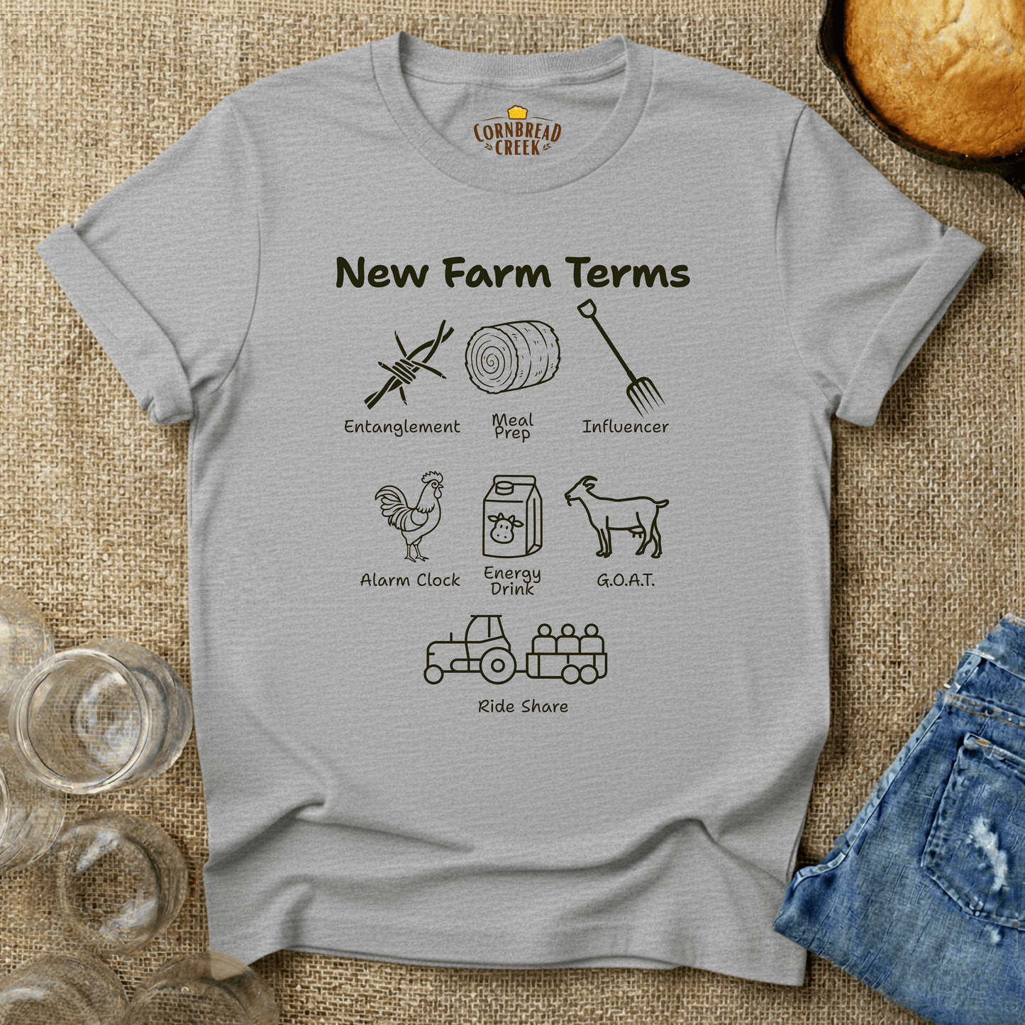 New Farm Terms T-Shirt Chicken and Rural Homestead Graphic tee Cornbread Creek