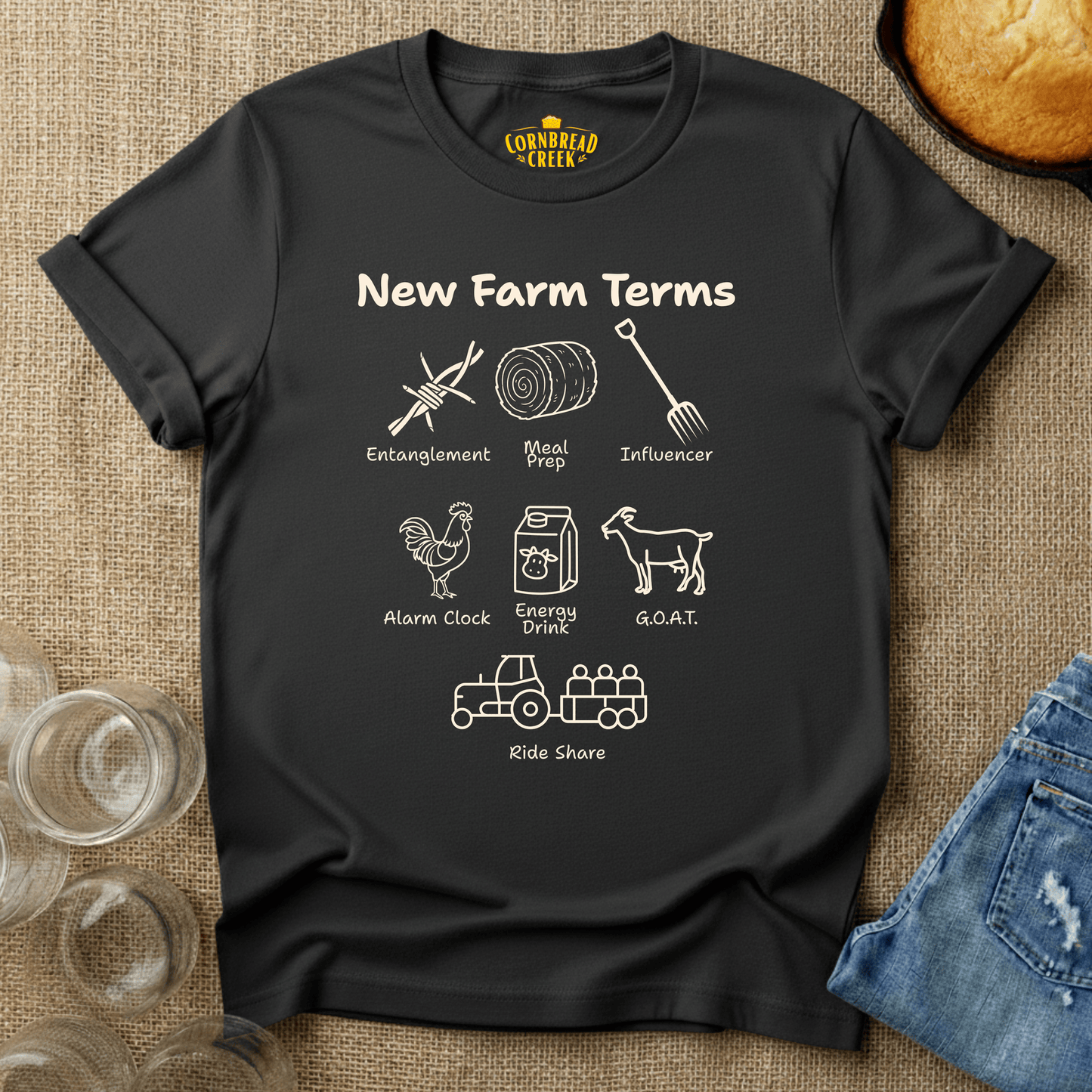 New Farm Terms T-Shirt Chicken and Rural Homestead Graphic tee Cornbread Creek