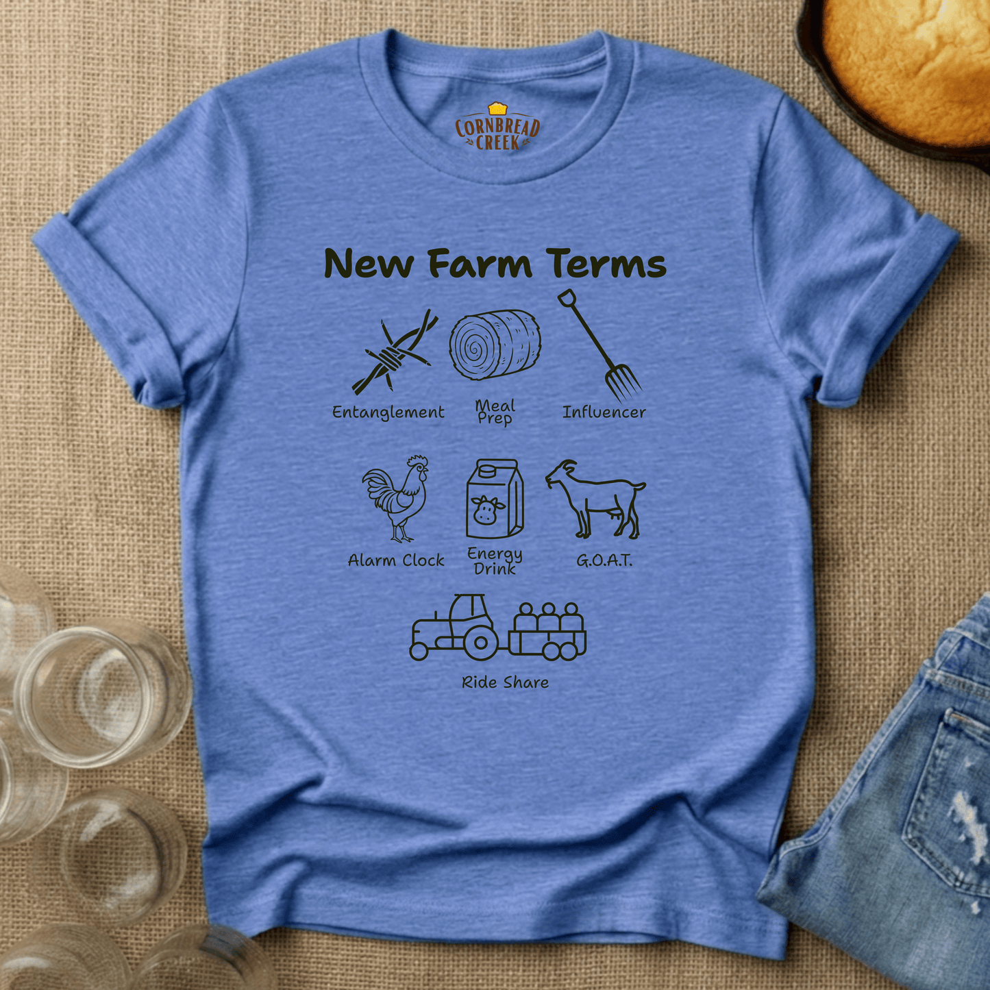 New Farm Terms T-Shirt Chicken and Rural Homestead Graphic tee Cornbread Creek