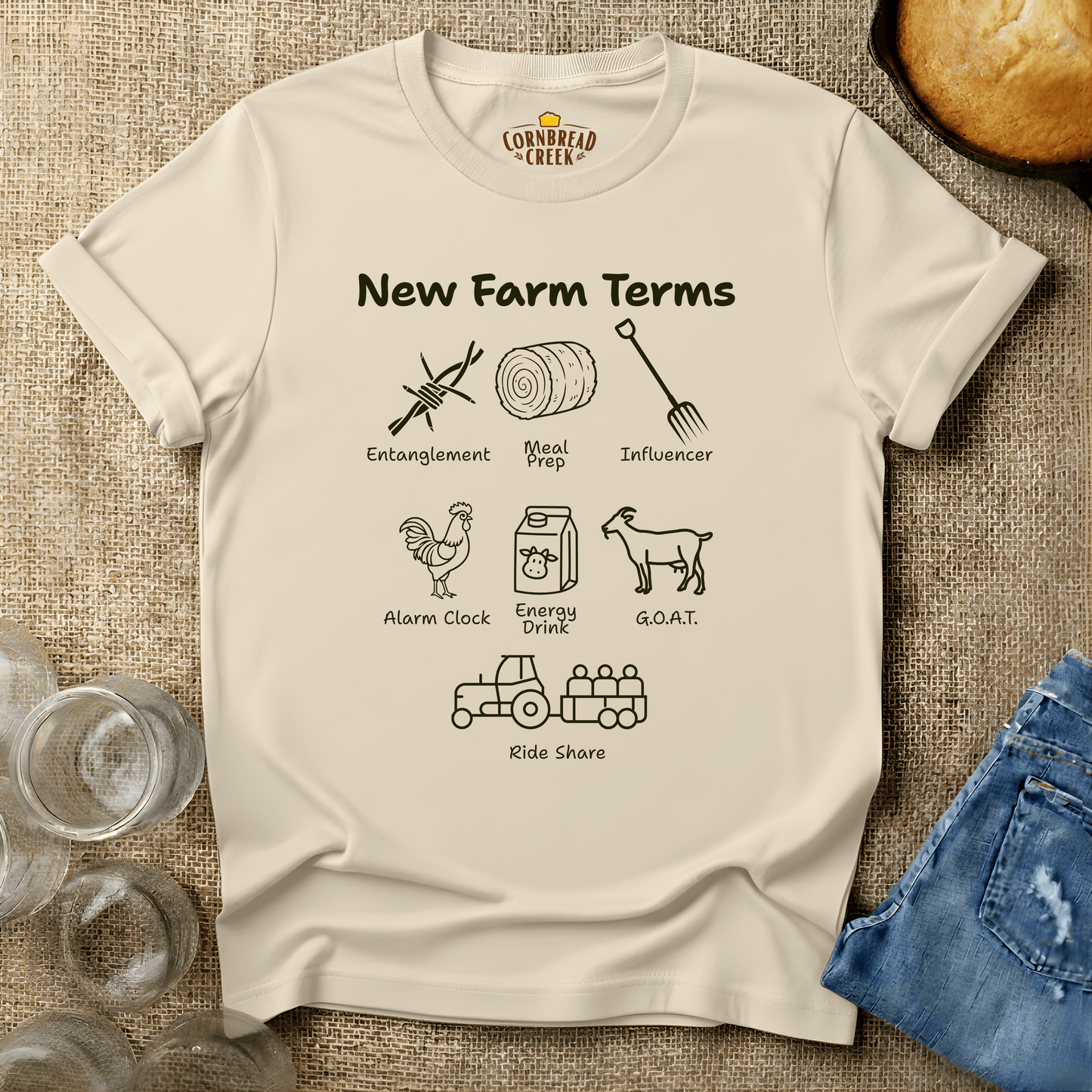 New Farm Terms T-Shirt Chicken and Rural Homestead Graphic tee Cornbread Creek