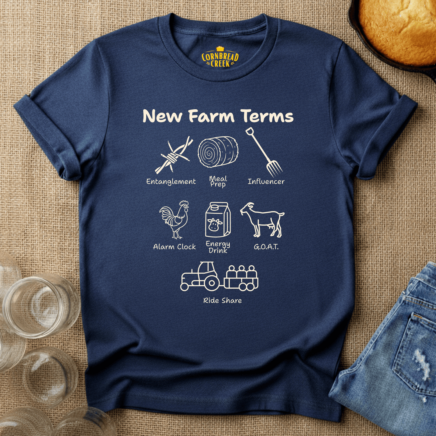 New Farm Terms T-Shirt Chicken and Rural Homestead Graphic tee Cornbread Creek