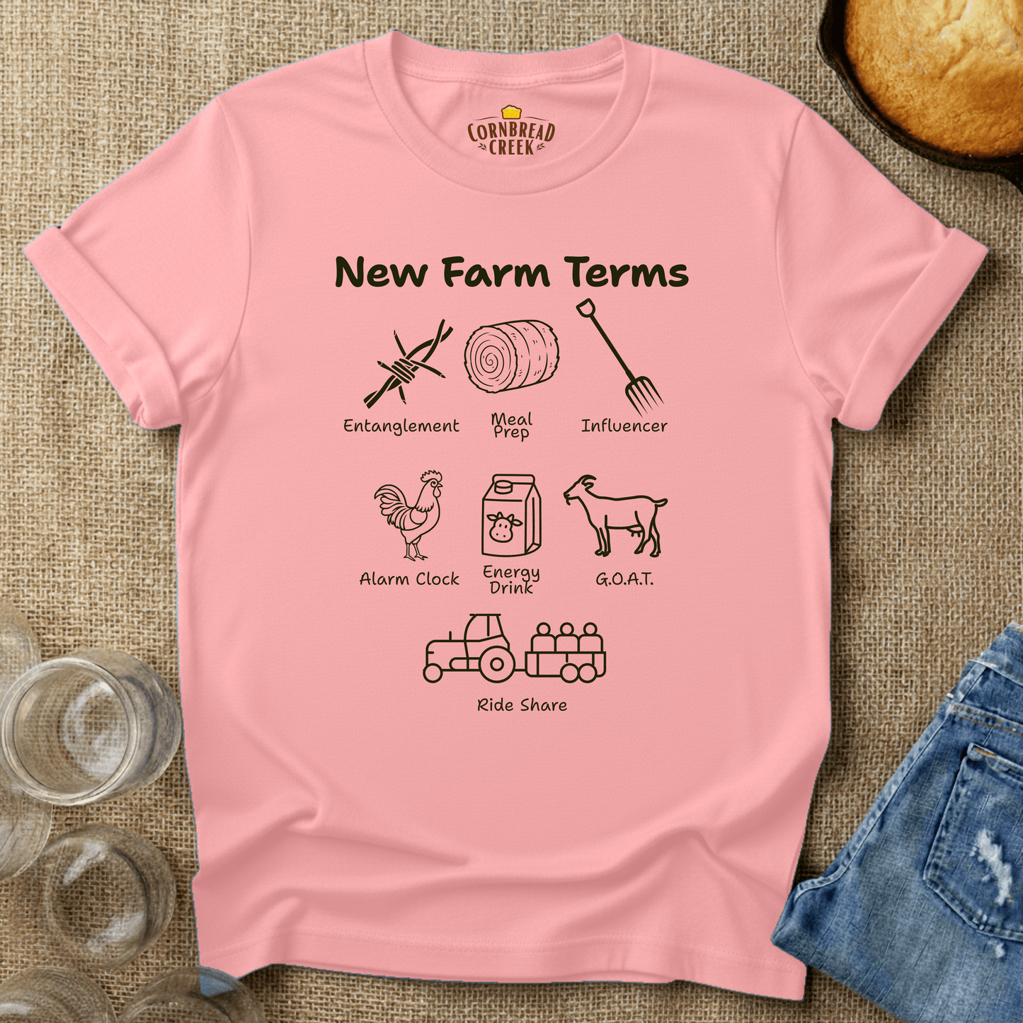 New Farm Terms T-Shirt Chicken and Rural Homestead Graphic tee Cornbread Creek