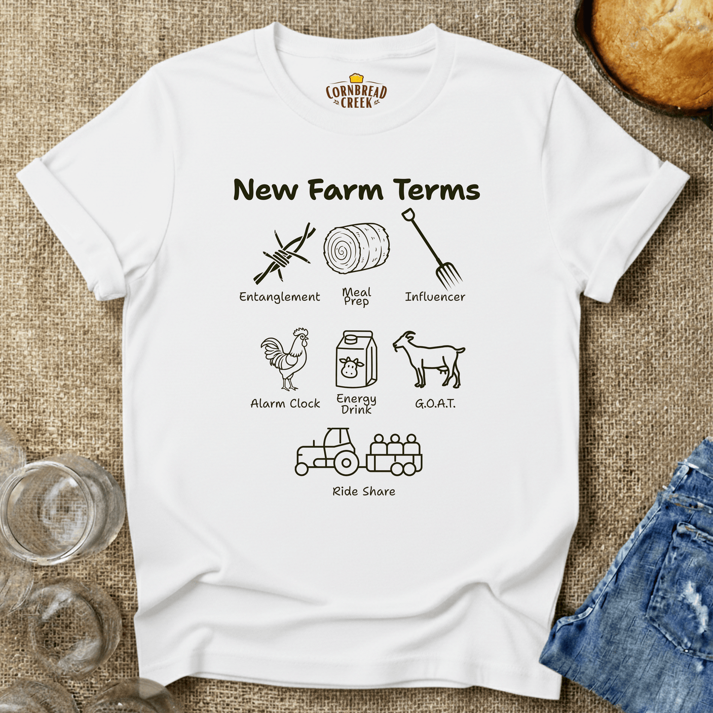 New Farm Terms T-Shirt Chicken and Rural Homestead Graphic tee Cornbread Creek