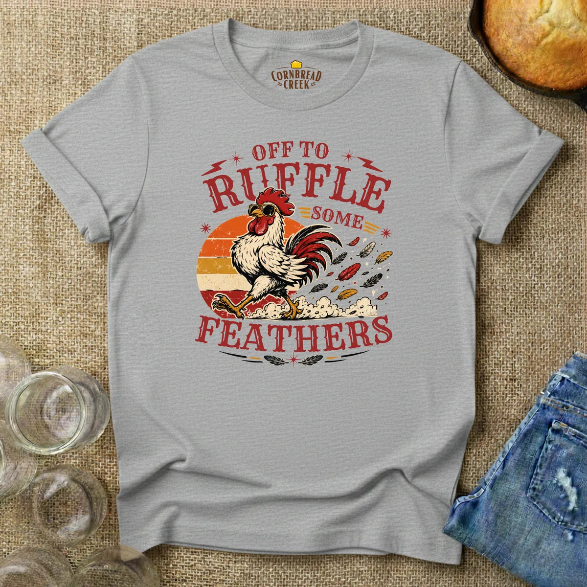 Off To Ruffle Some Feathers T-Shirt Chicken and Rural Homestead Graphic tee Cornbread Creek