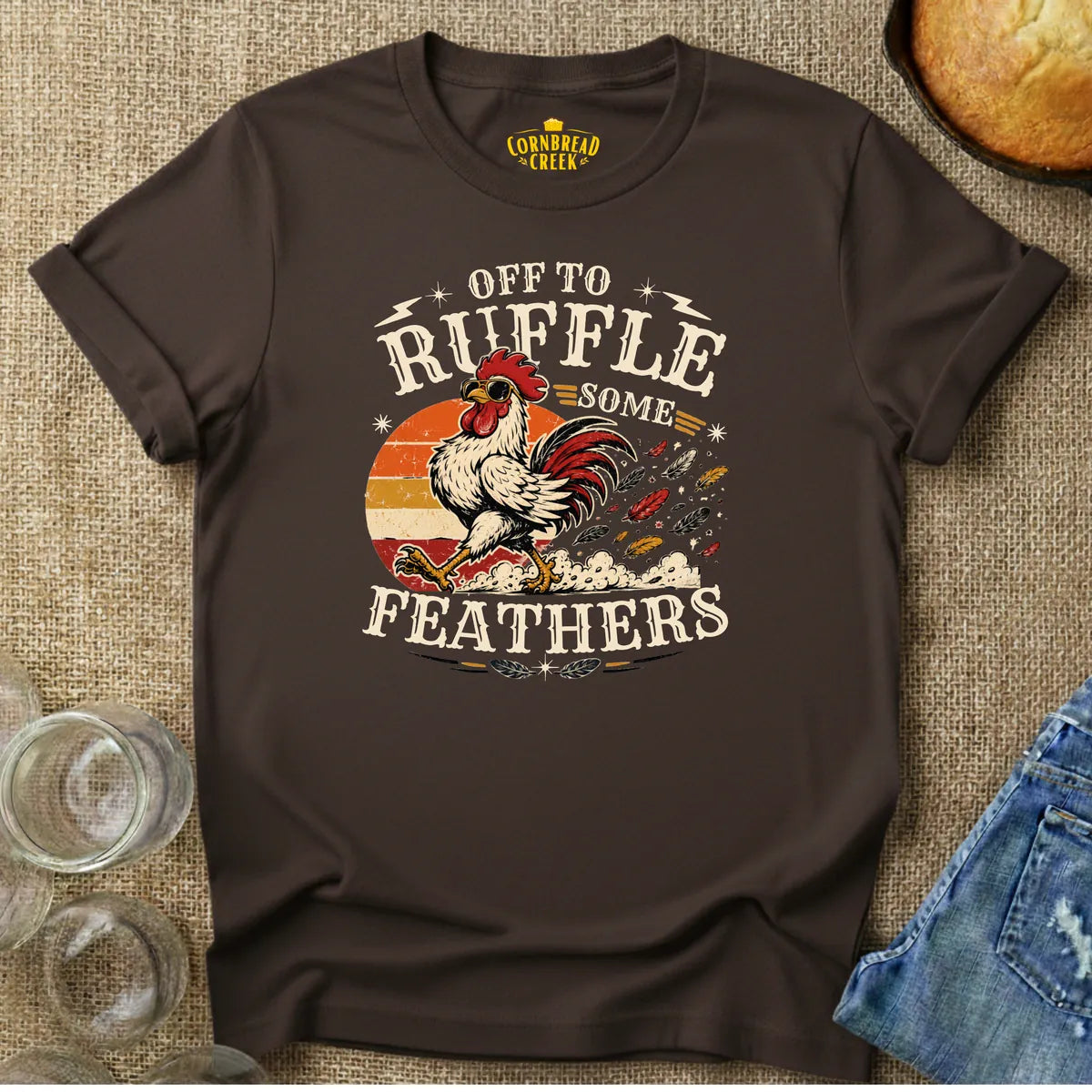 Off To Ruffle Some Feathers T-Shirt Chicken and Rural Homestead Graphic tee Cornbread Creek