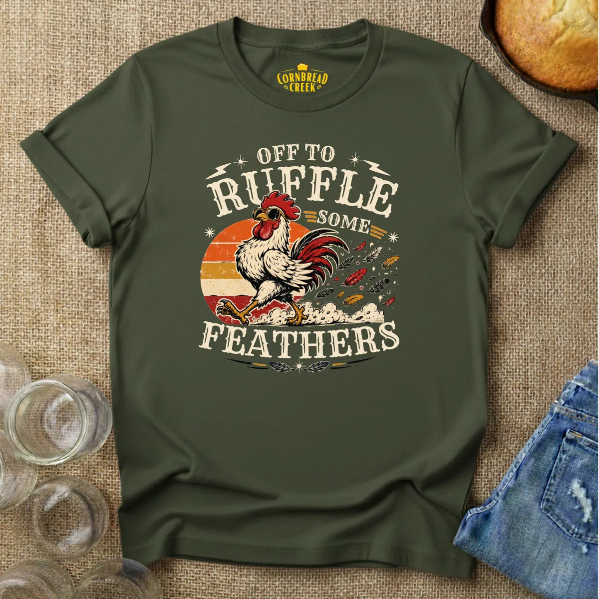 Off To Ruffle Some Feathers T-Shirt Chicken and Rural Homestead Graphic tee Cornbread Creek