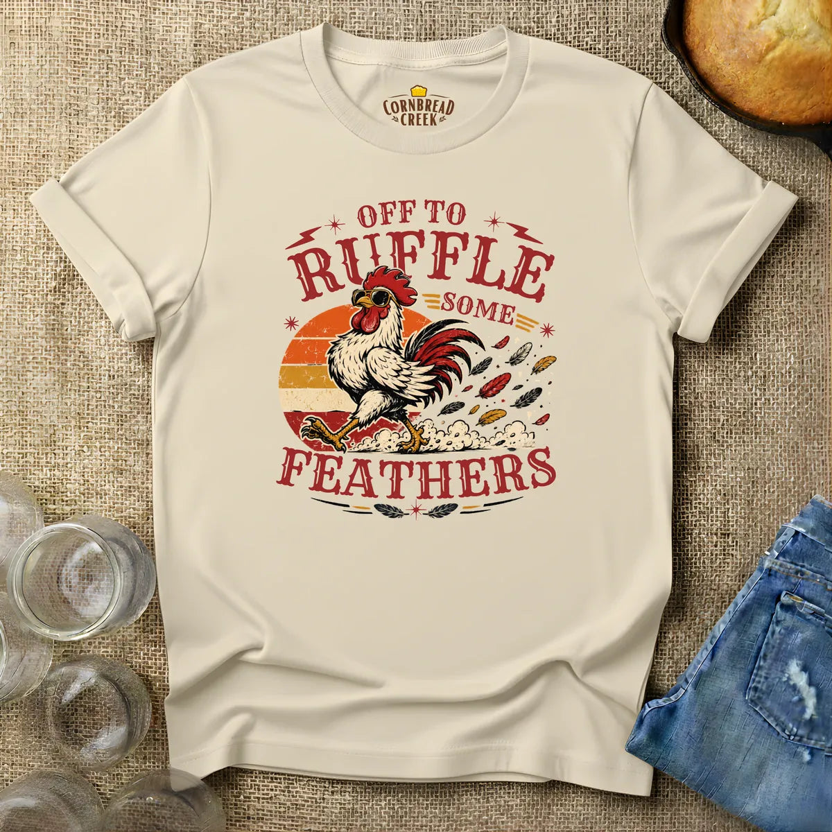 Off To Ruffle Some Feathers T-Shirt Chicken and Rural Homestead Graphic tee Cornbread Creek