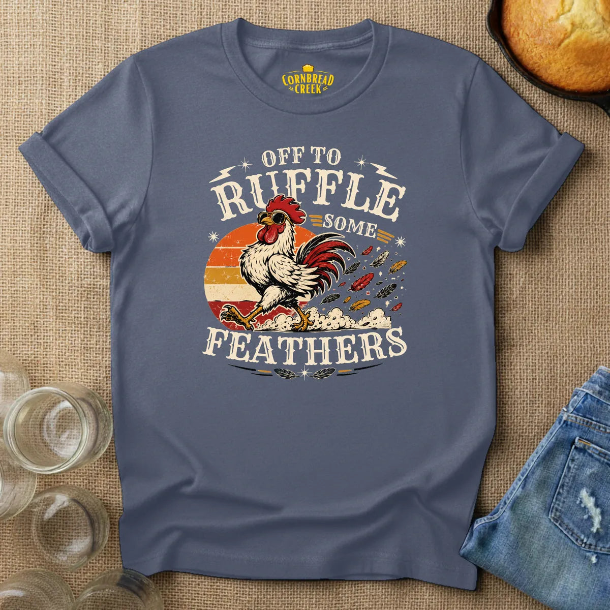 Off To Ruffle Some Feathers T-Shirt Chicken and Rural Homestead Graphic tee Cornbread Creek