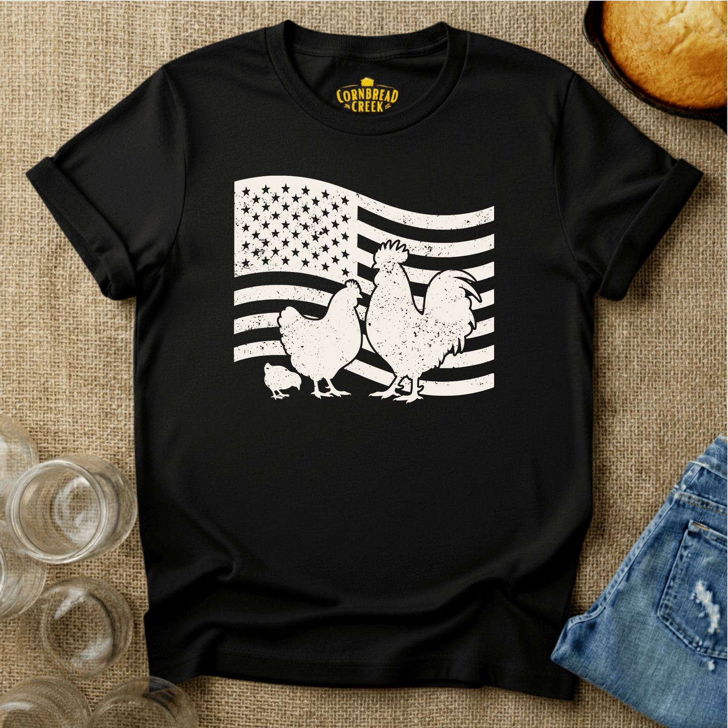 Patriotic Poultry T-Shirt Chicken and Rural Homestead Graphic tee Cornbread Creek